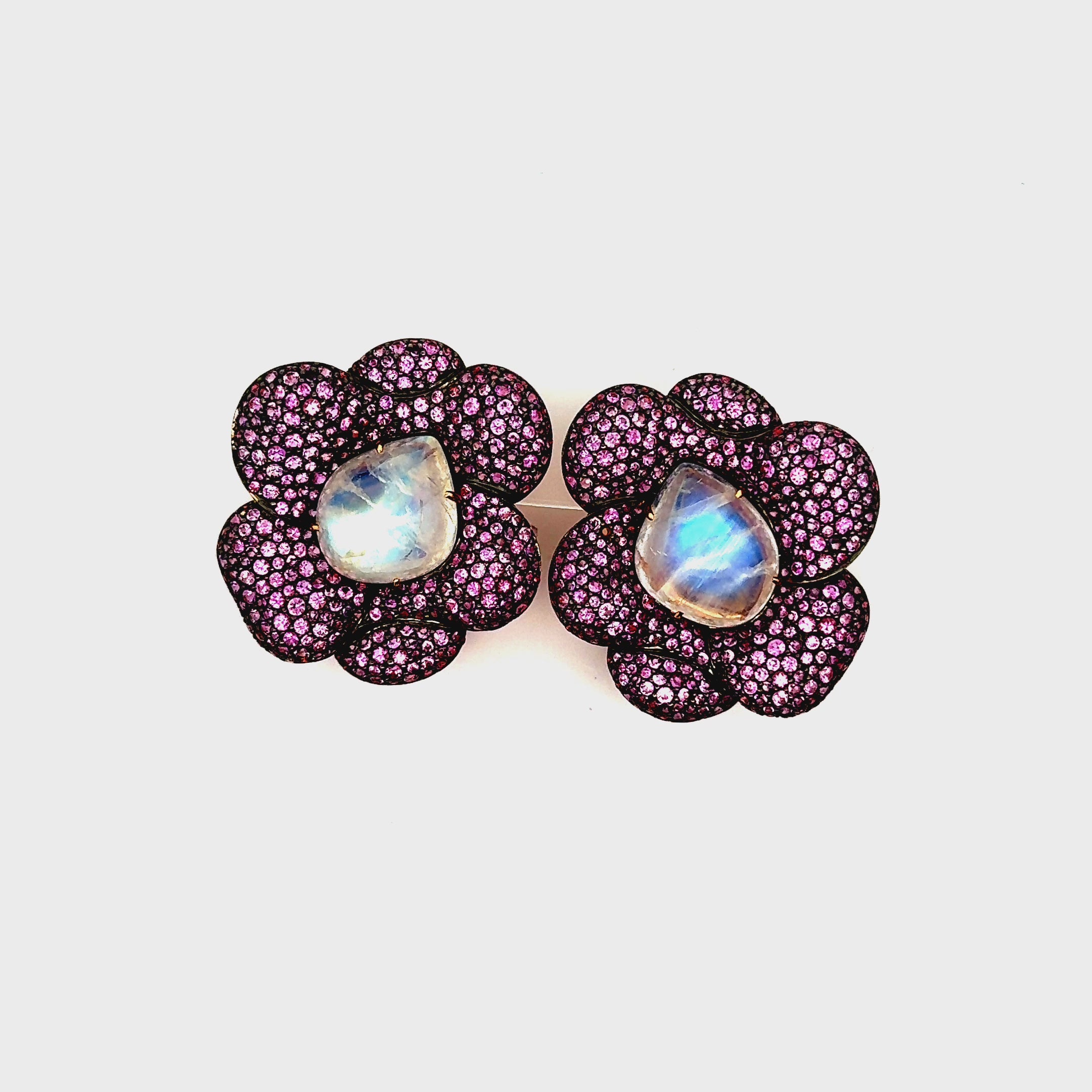 Moonstone Pink Sapphire 18k Rose-Gold Floral Earrings