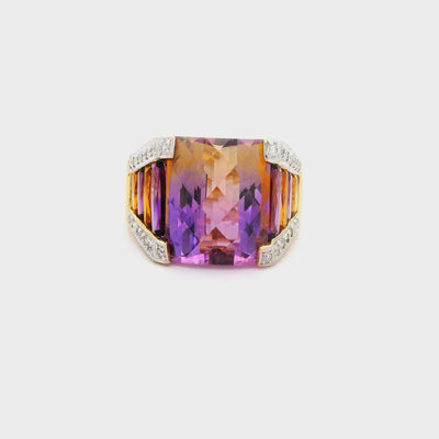 Ametrine Amethyst Citrine Diamond 18k Yellow Gold Ring