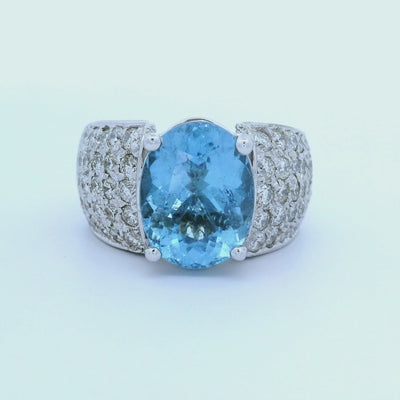 5.45 Carat No-Heat Paraiba Tourmaline Diamond 14K White Gold Ring, AGL Certified