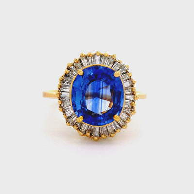 2.47 Carat Ceylon Blue Sapphire Diamond 14K Yellow Gold Halo Ring, GIA Certified