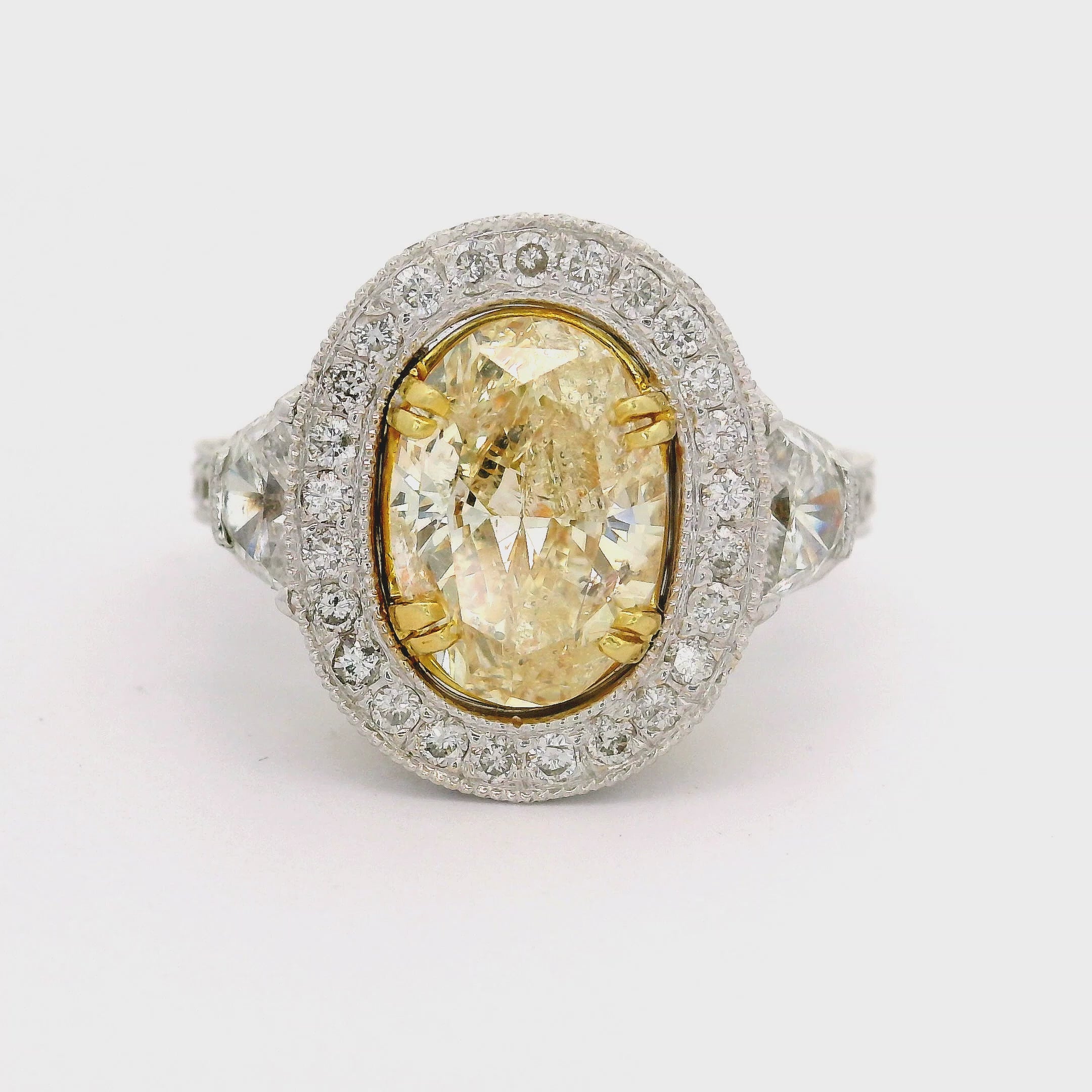 2.13 Carat Fancy-Yellow Diamond 18K Two-Tone Gold Antique Style Ring