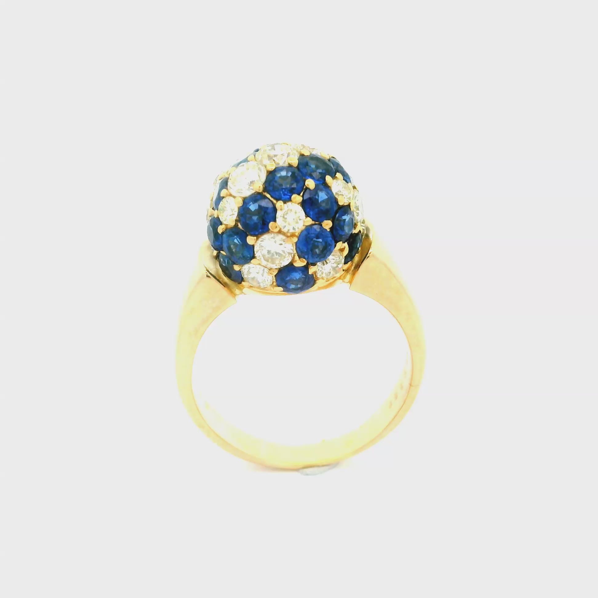 Blue-Sapphire Diamond 18k Yellow Gold Sphere Ring