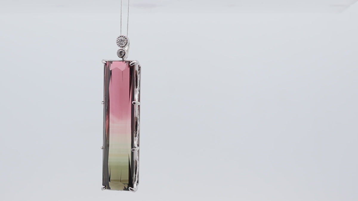 33.57 Carat Watermelon Tourmaline Diamond Platinum Pendant