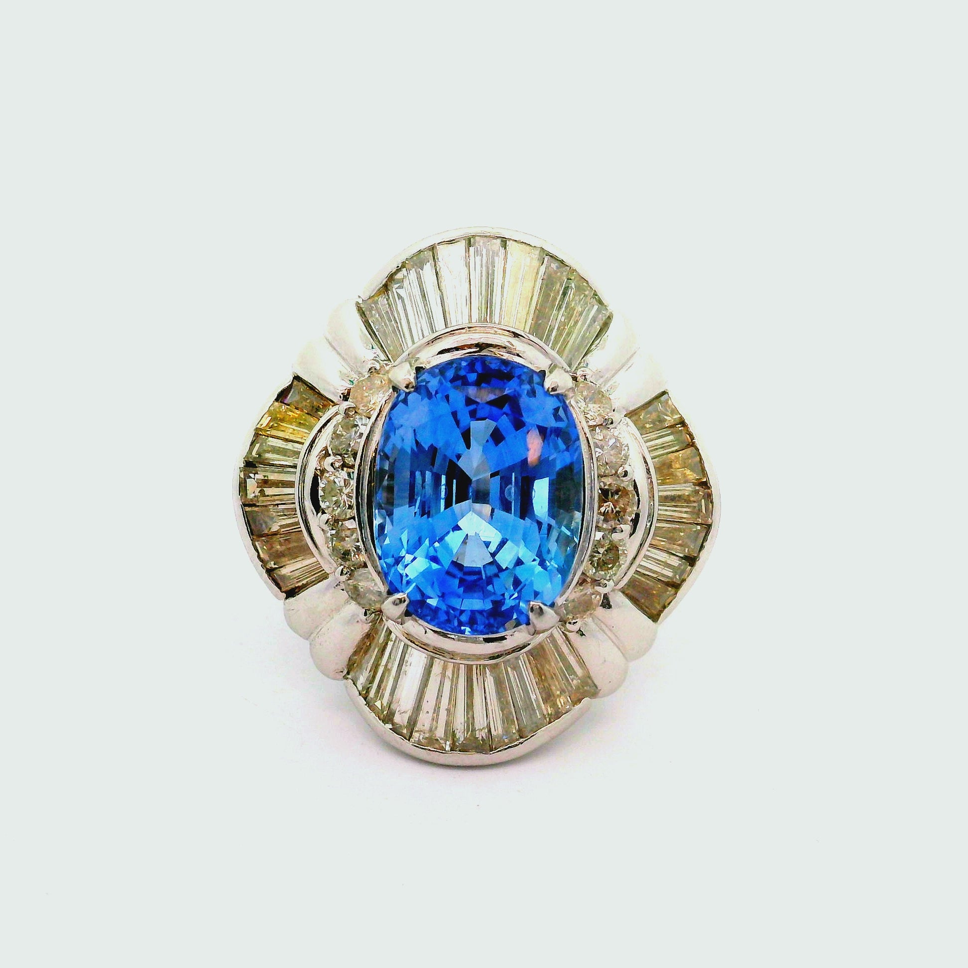 9.03 Carat Ceylon Blue Sapphire Diamond Platinum Ballerina Ring, GIA Certified