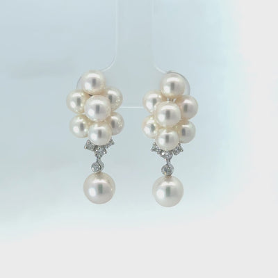 5-7mm Akoya Pearls Diamond 14k White Gold Clip Earrings