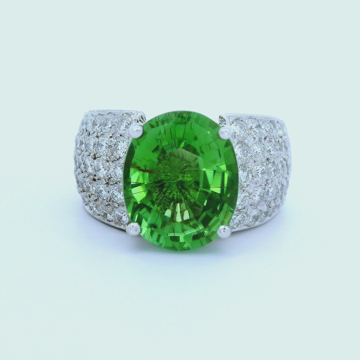 6.23 Carat Green Paraiba Tourmaline Diamond 14K White Gold Ring, AGL Certified