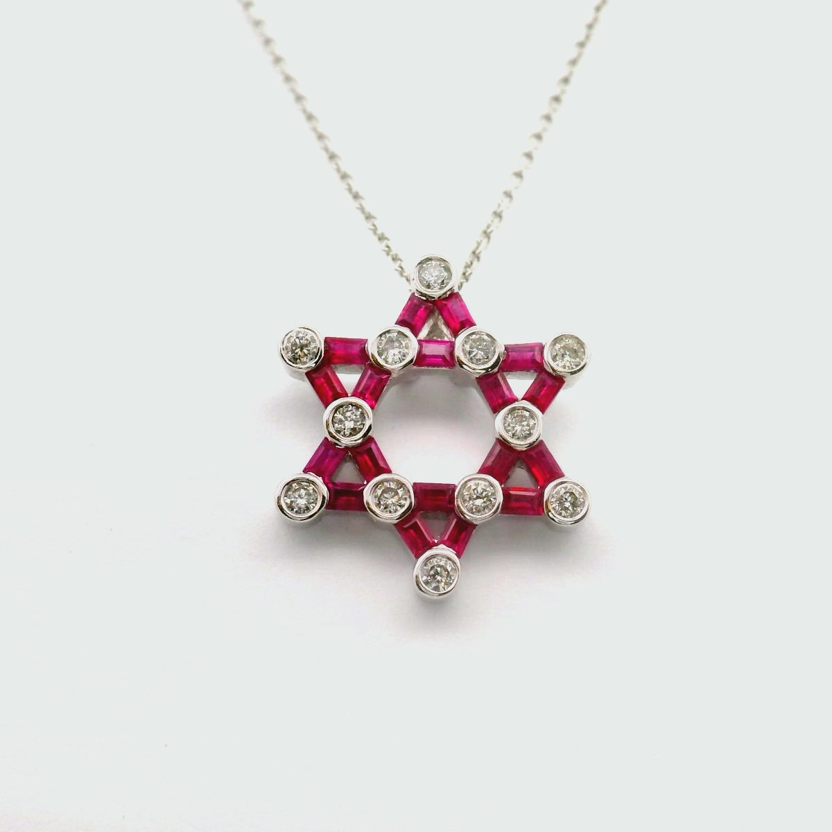 Star of David Ruby Diamond 18k Gold Necklace Pendant