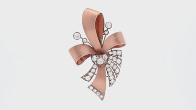 French Retro Diamond 18K Rose Gold Ribbon Brooch