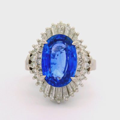 4.11 Carat Ceylon Sapphire Diamond Platinum Ballerina Ring, GIA Certified