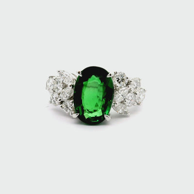 3.45 Carat Tsavorite Diamond Platinum Ring