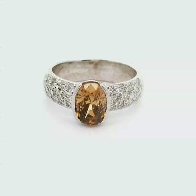 1.63 Carat Fancy Cognac Oval Diamond Platinum Ring