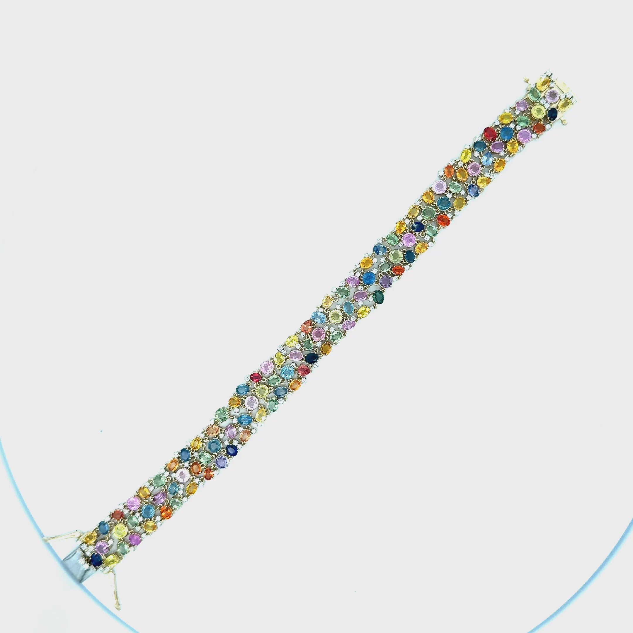 Multi-Colored Sapphire Diamond 14K Yellow Gold Flexible Bracelet