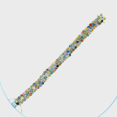Multi-Colored Sapphire Diamond 14K Yellow Gold Flexible Bracelet