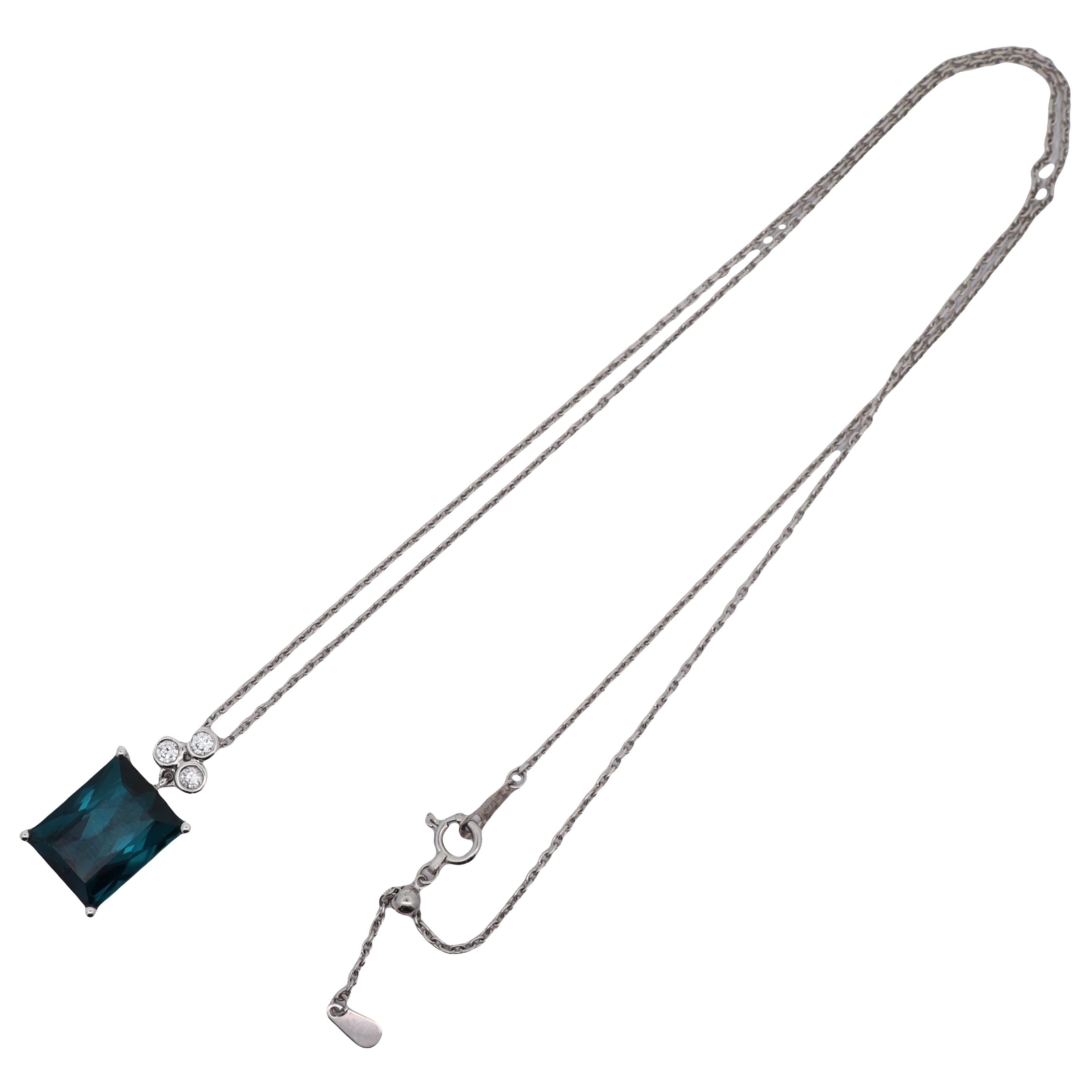 5.91 Carat Indicolite Tourmaline Diamond Platinum Pendant Necklace