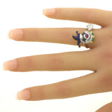 Diamond Sapphire Ruby 18K White Gold Clown Ring