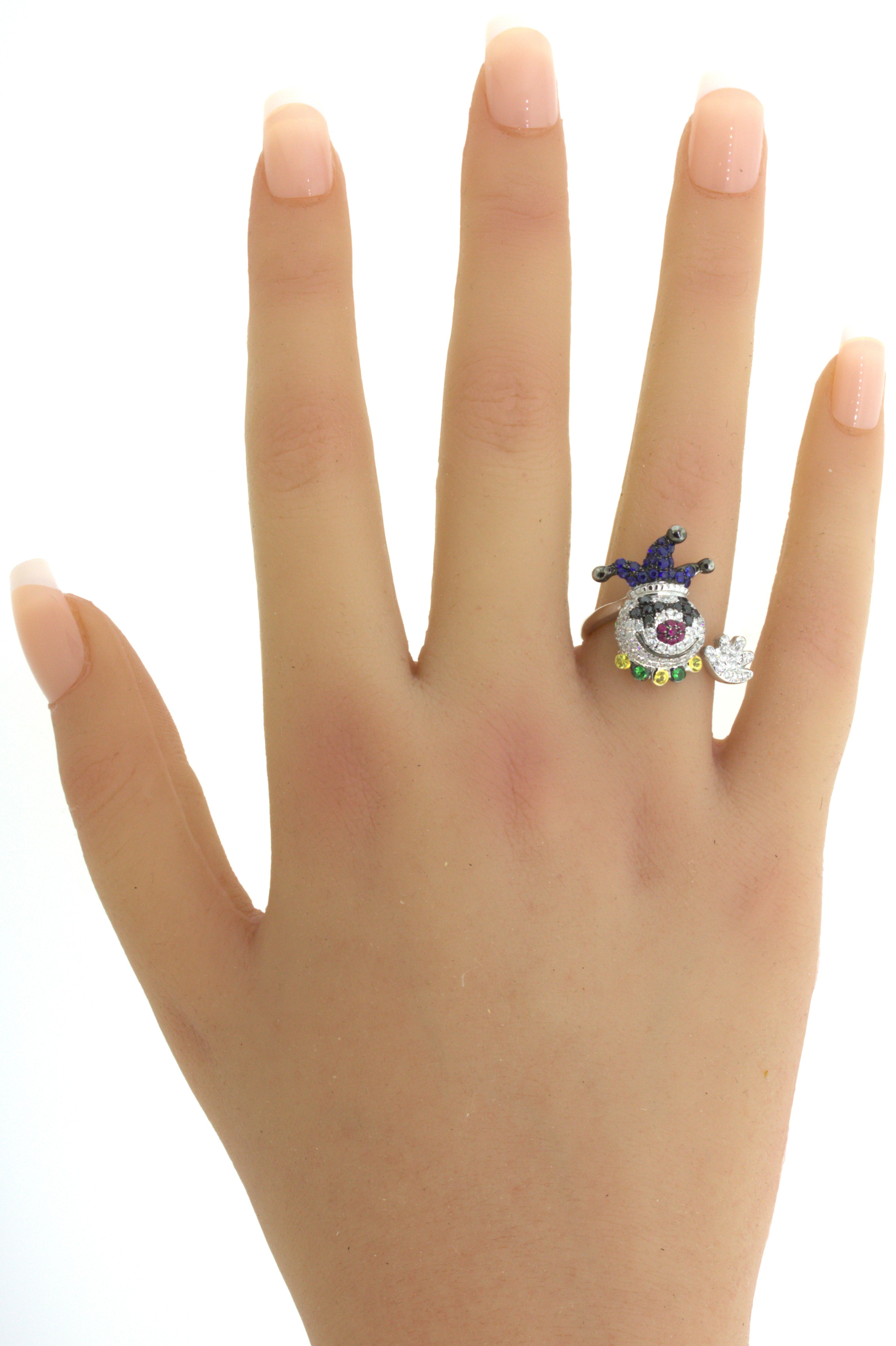 Diamond Sapphire Ruby 18K White Gold Clown Ring