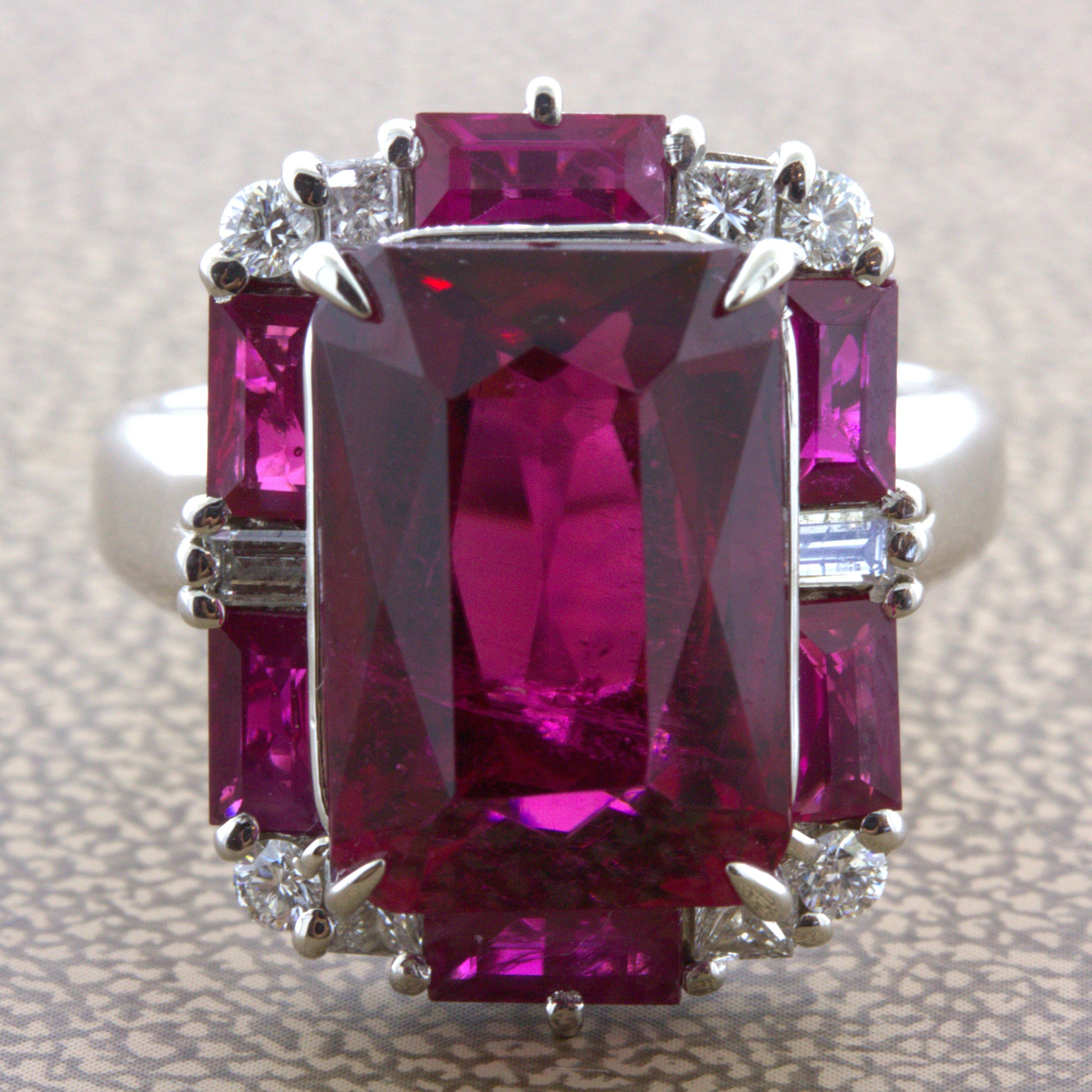 Rubellite Tourmaline Diamond Platinum Geometric Ring
