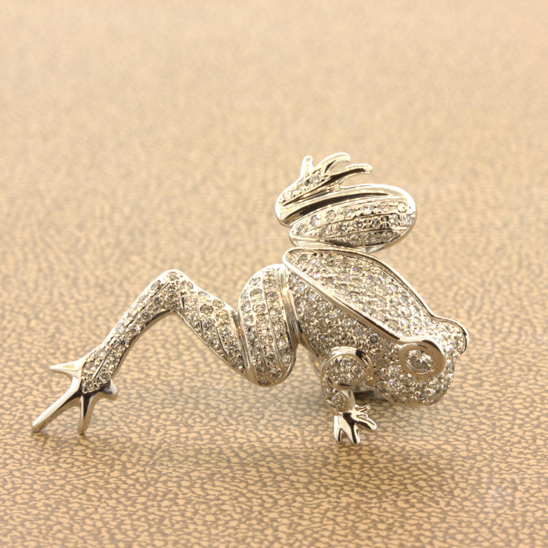 Diamond 18K White Gold Frog Pin