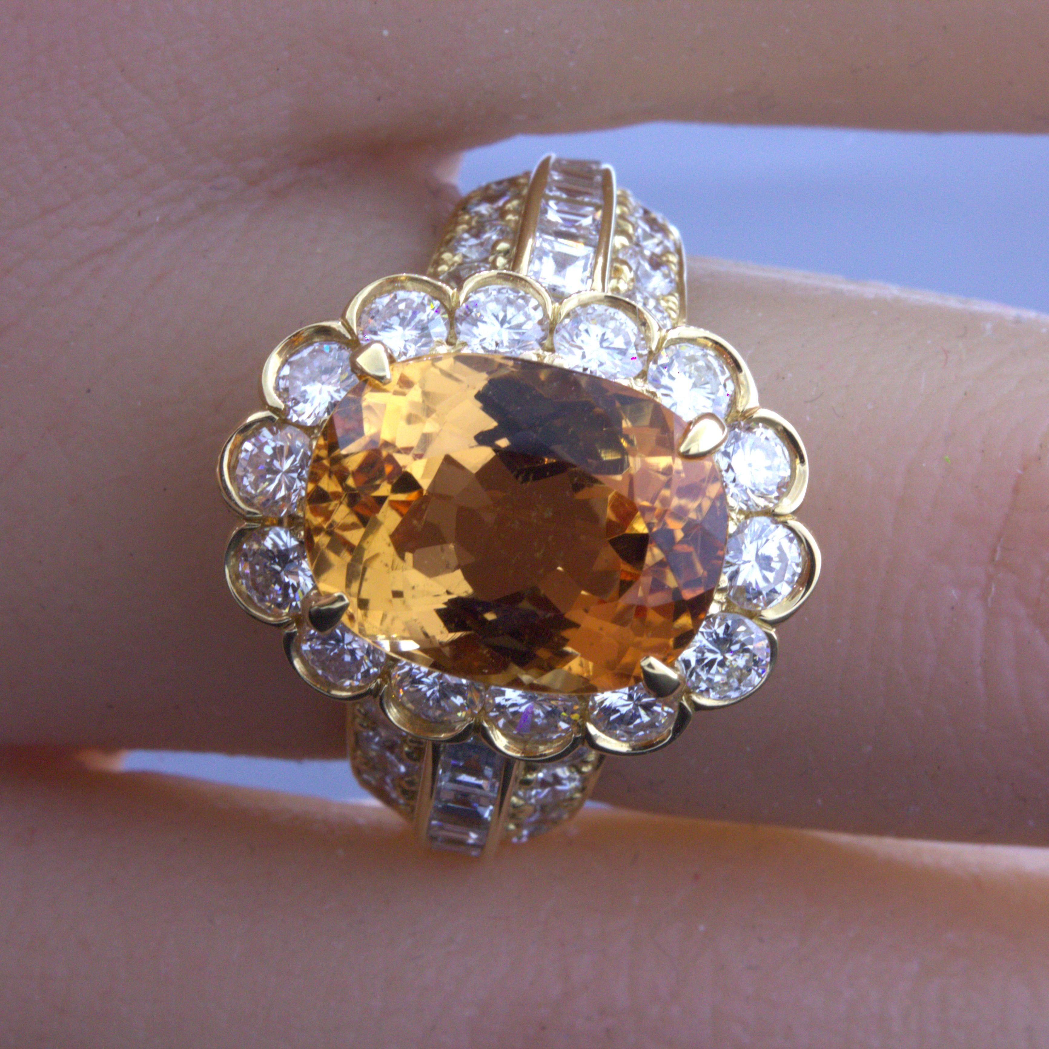 7.07 Carat Imperial Topaz Diamond 18k Yellow Gold Ring