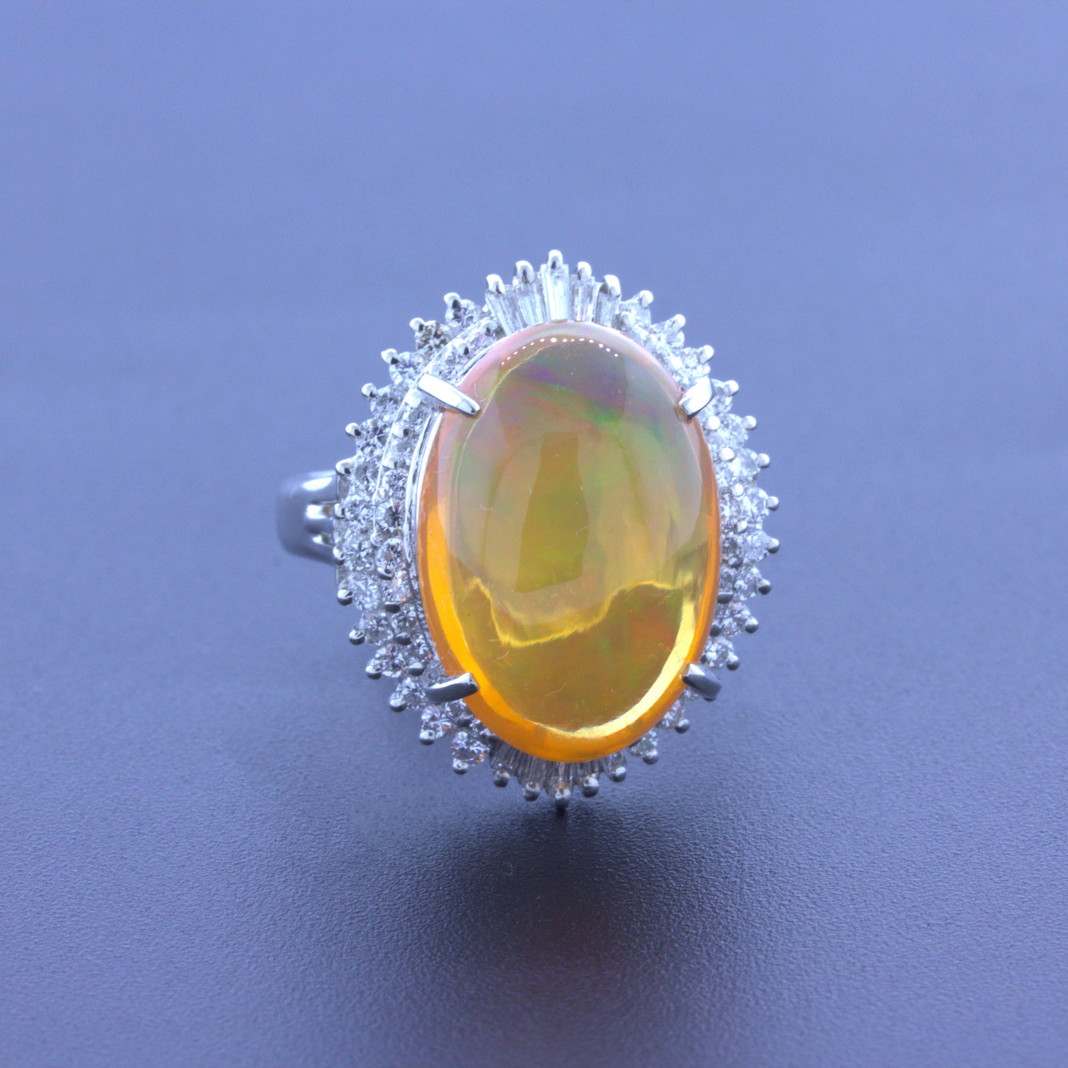 8.48 Carat Mexican Fire Opal Diamond Platinum Ring