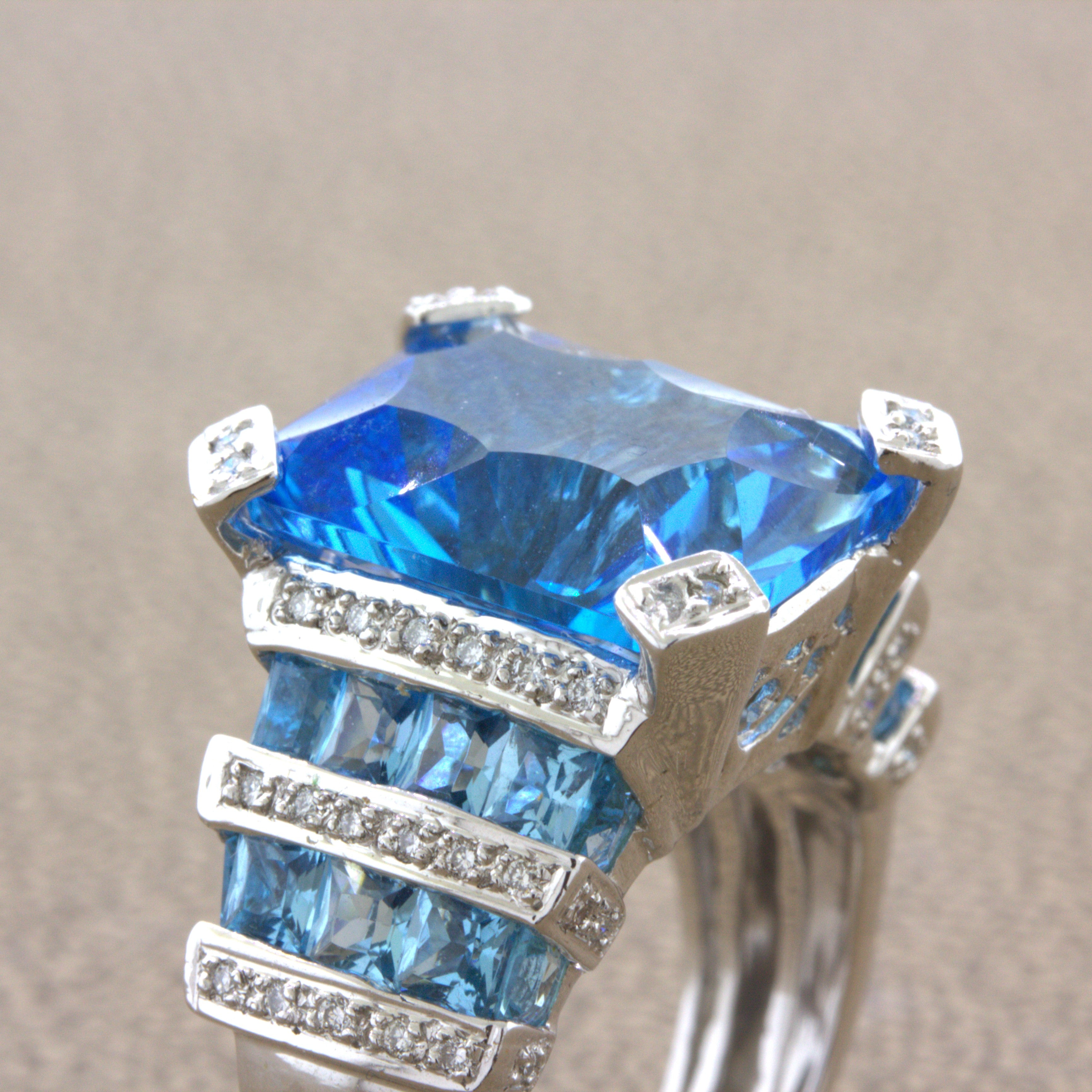 Bellarri Blue Topaz Diamond 18K White Gold Ring