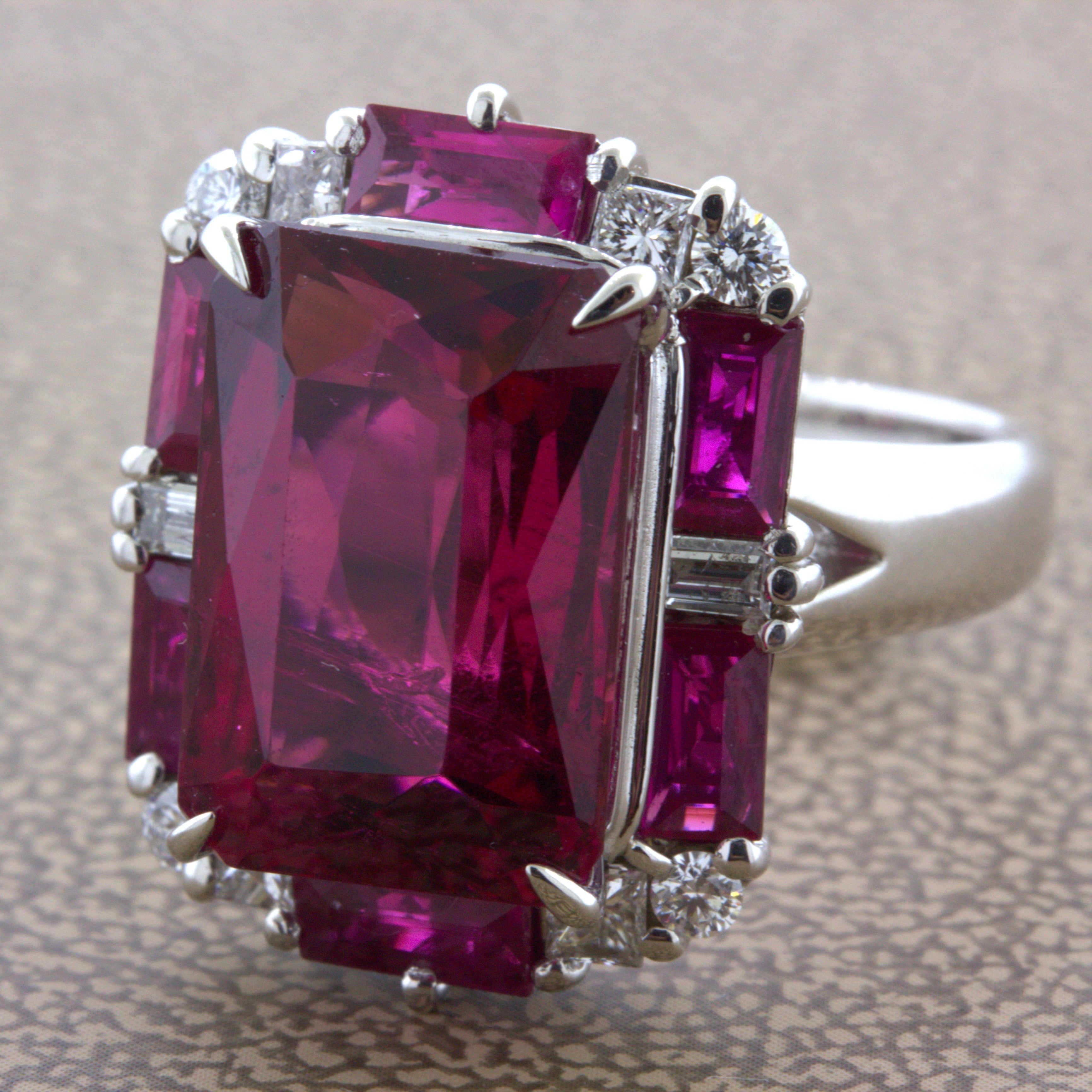 Rubellite Tourmaline Diamond Platinum Geometric Ring