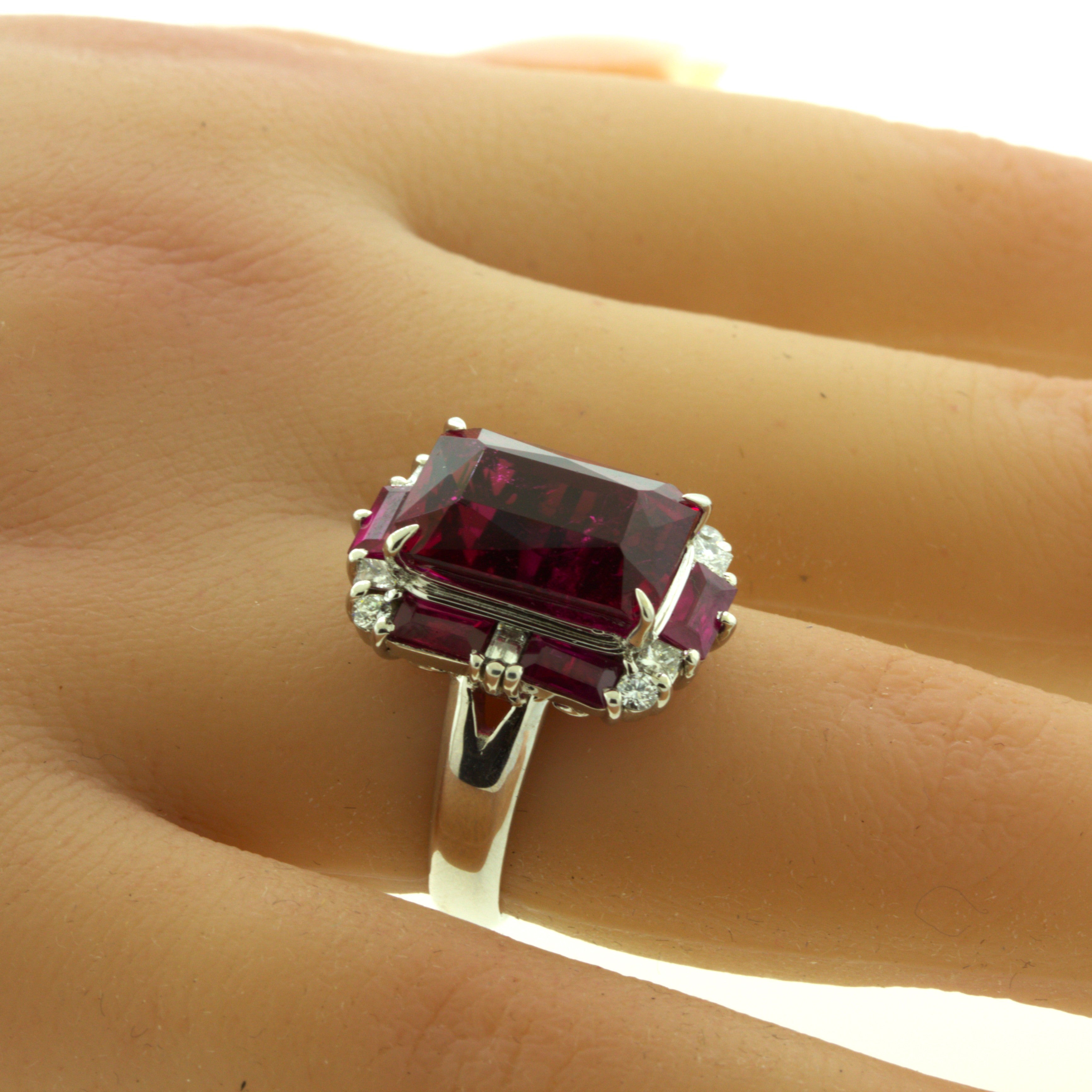 Rubellite Tourmaline Diamond Platinum Geometric Ring