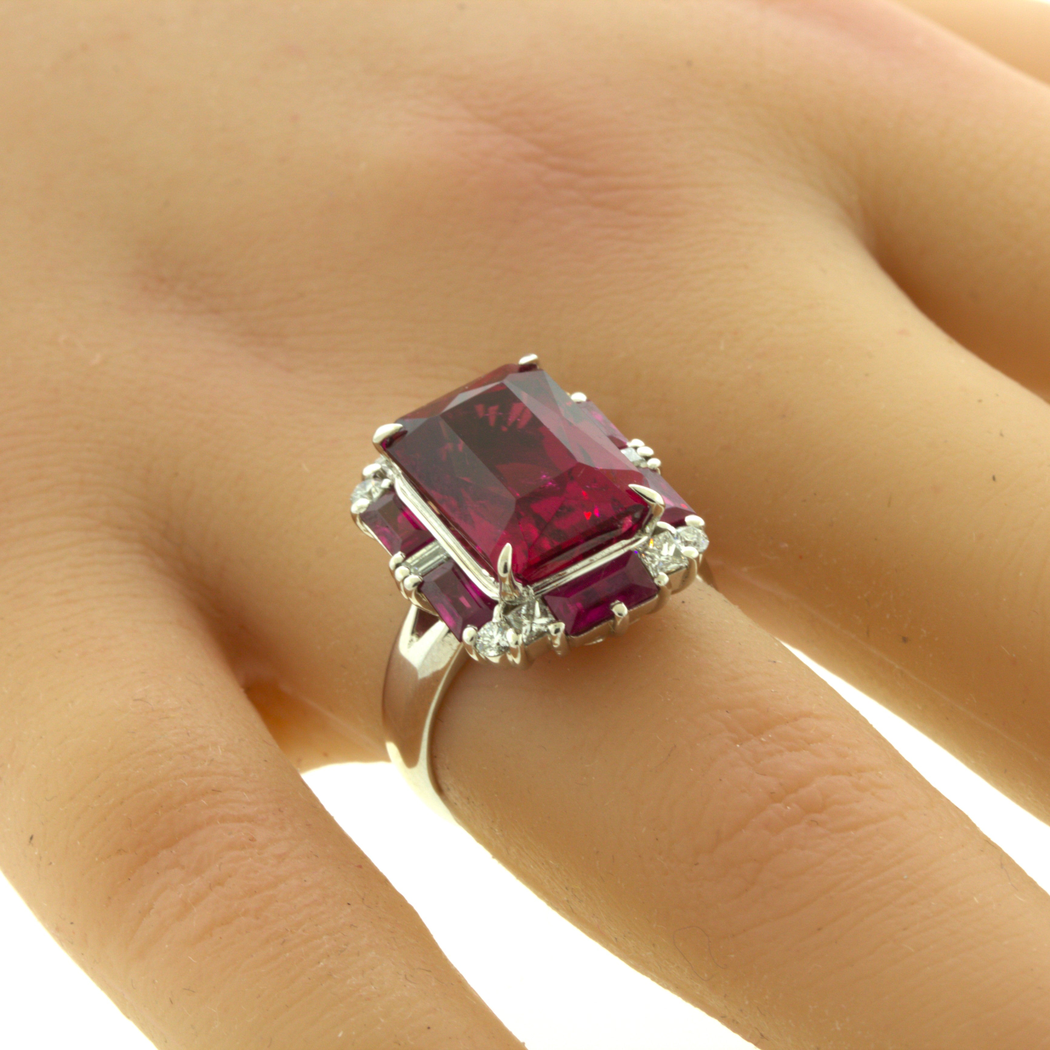 Rubellite Tourmaline Diamond Platinum Geometric Ring