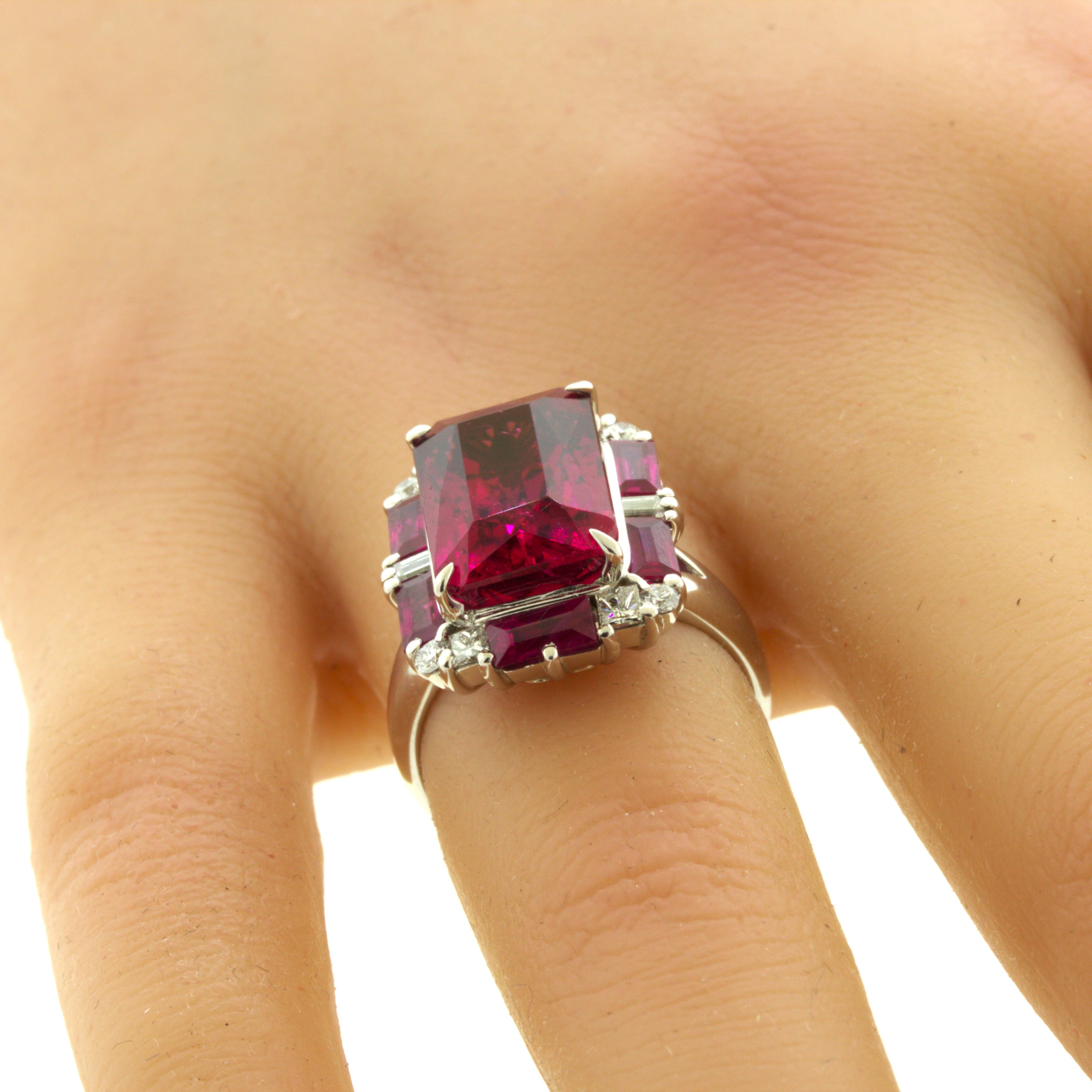 Rubellite Tourmaline Diamond Platinum Geometric Ring