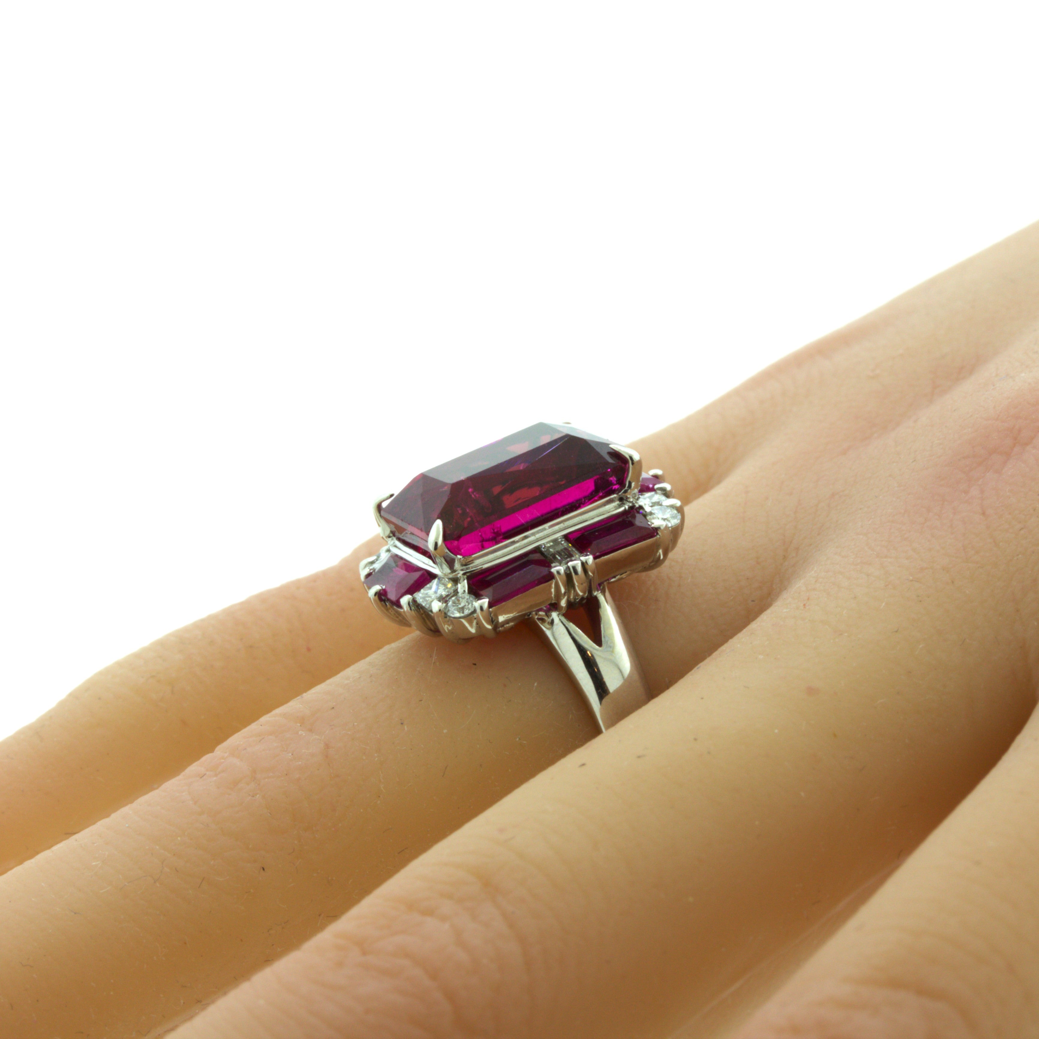 Rubellite Tourmaline Diamond Platinum Geometric Ring