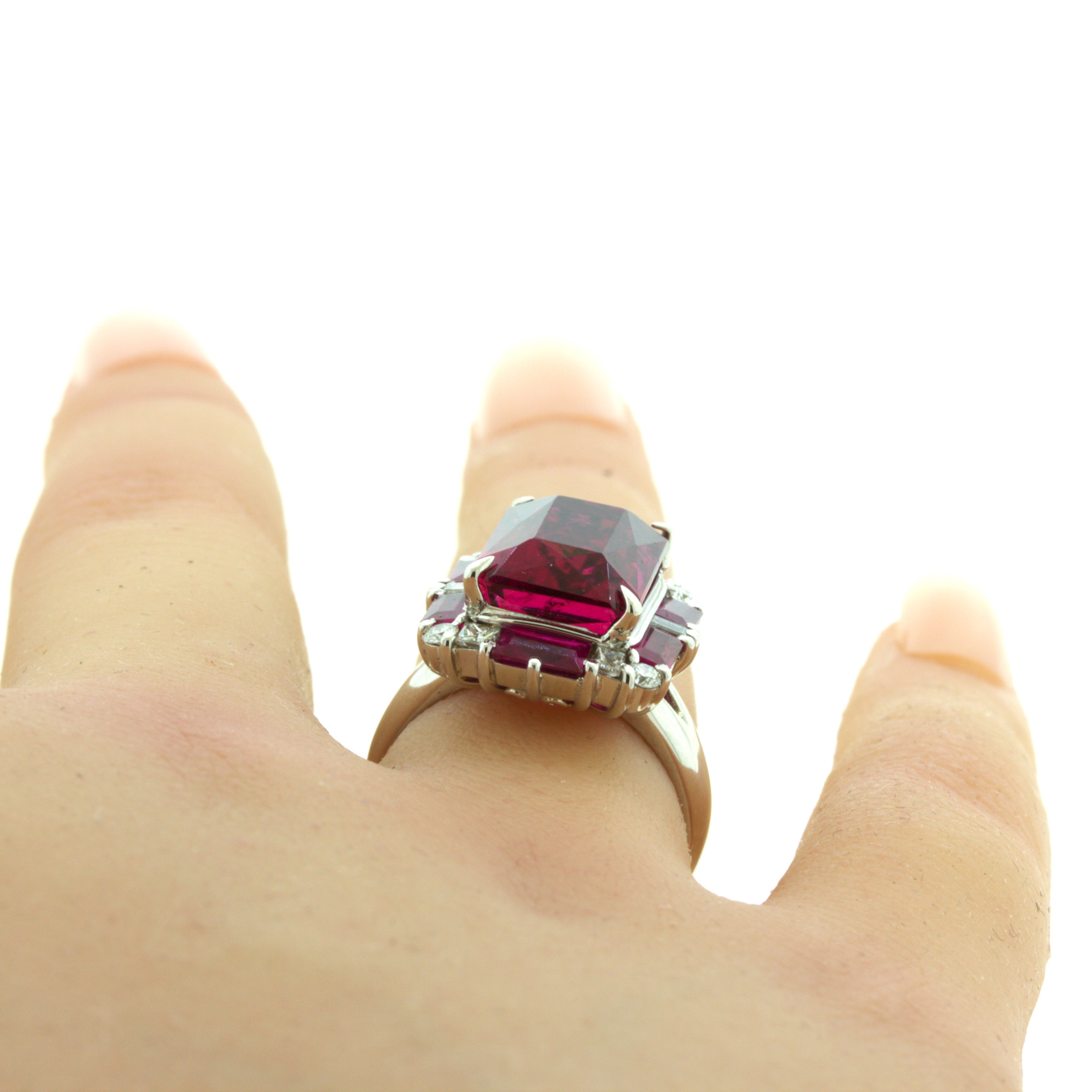 Rubellite Tourmaline Diamond Platinum Geometric Ring