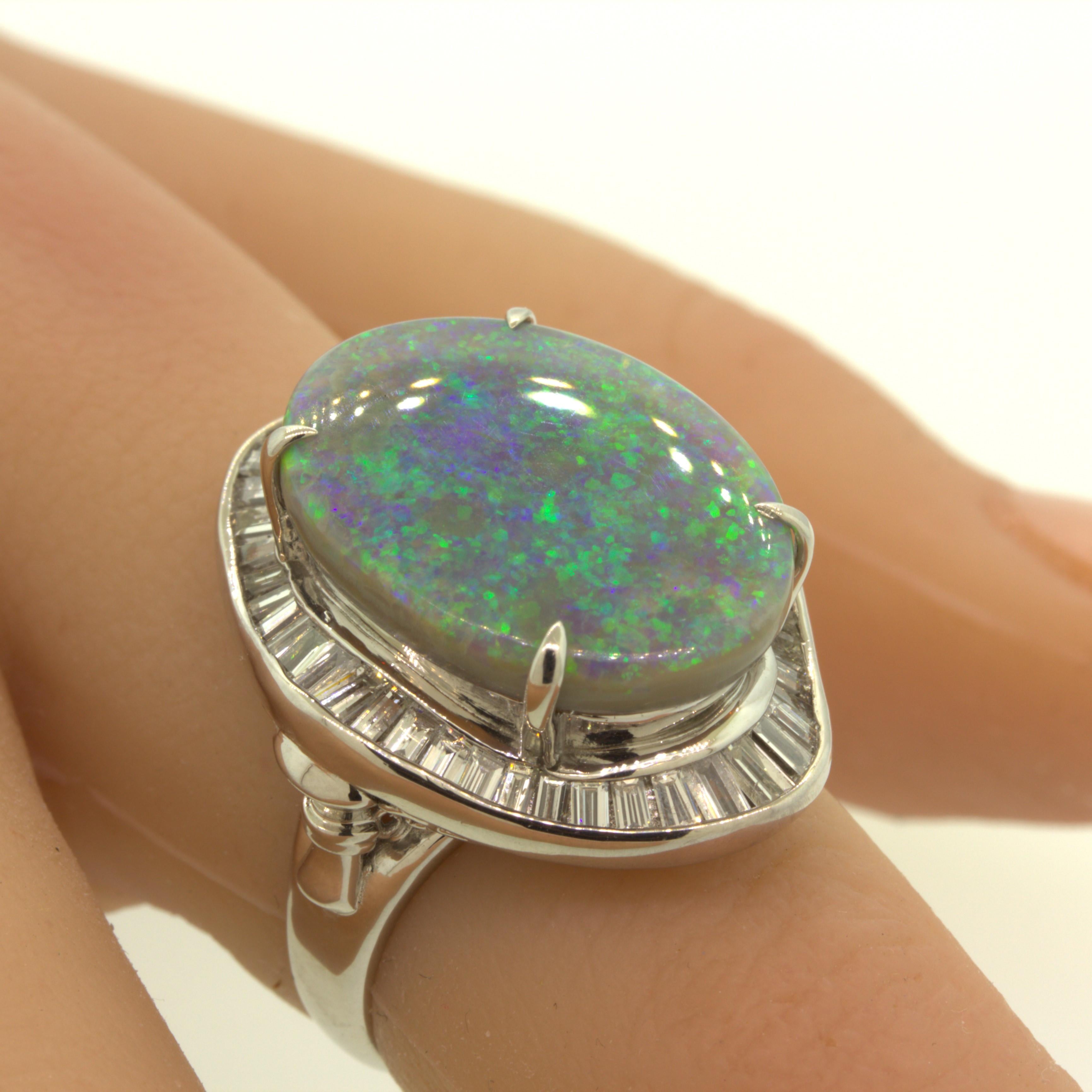 9.30 Carat Australian Black Opal Diamond Platinum Ring