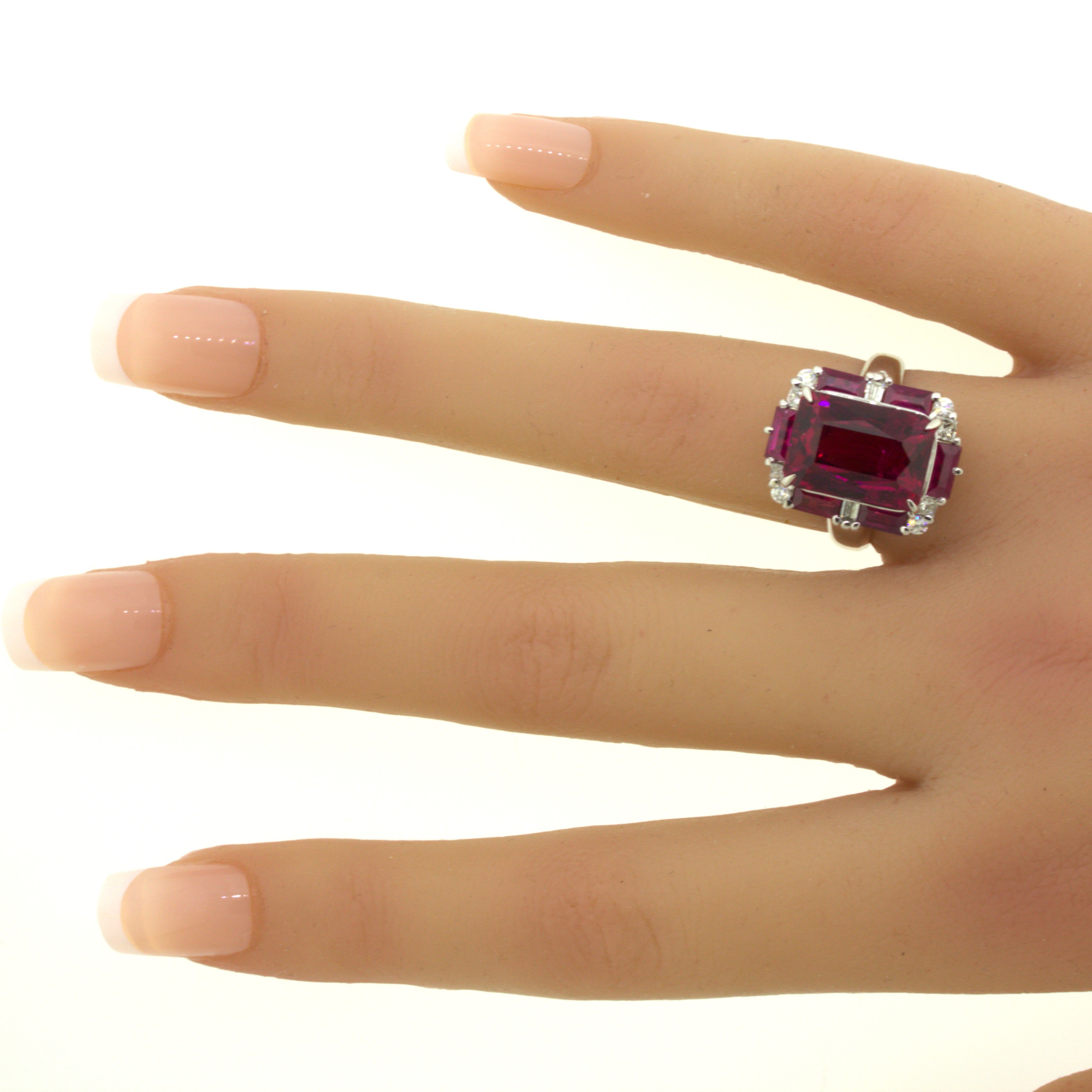 Rubellite Tourmaline Diamond Platinum Geometric Ring