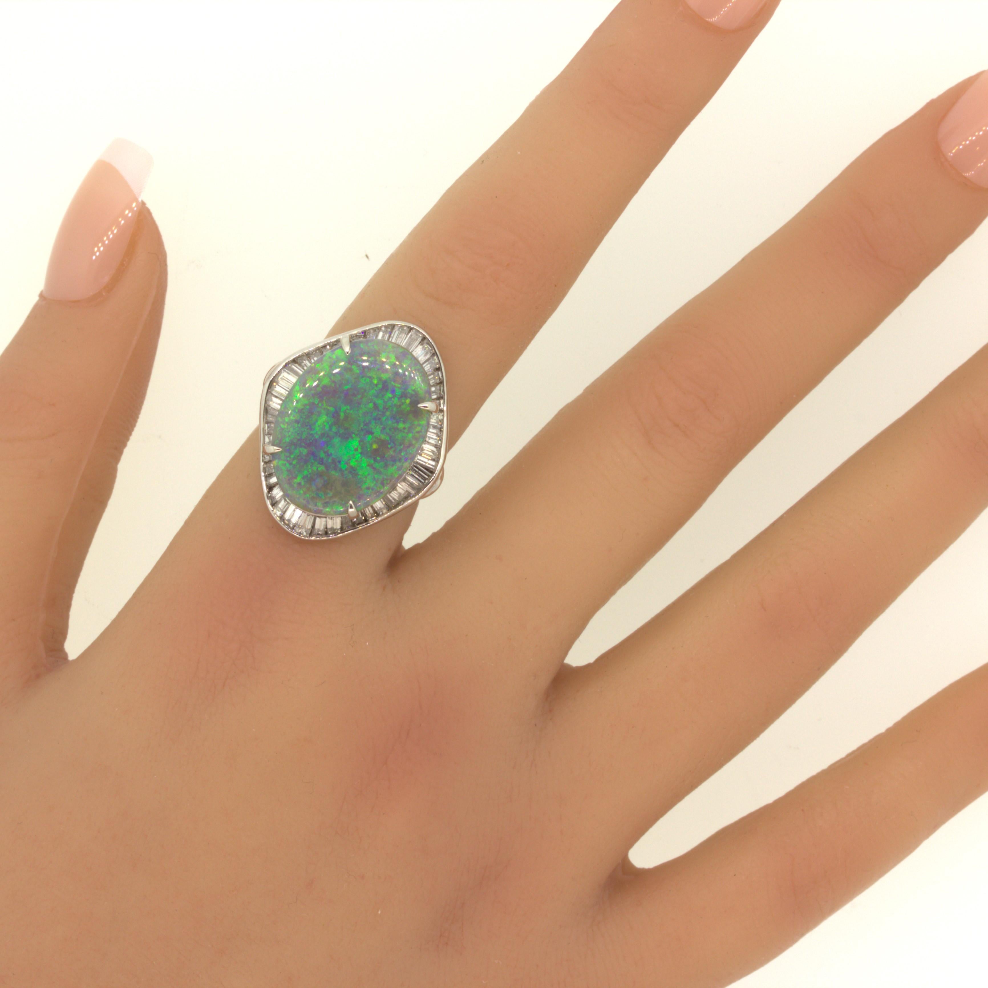 9.30 Carat Australian Black Opal Diamond Platinum Ring