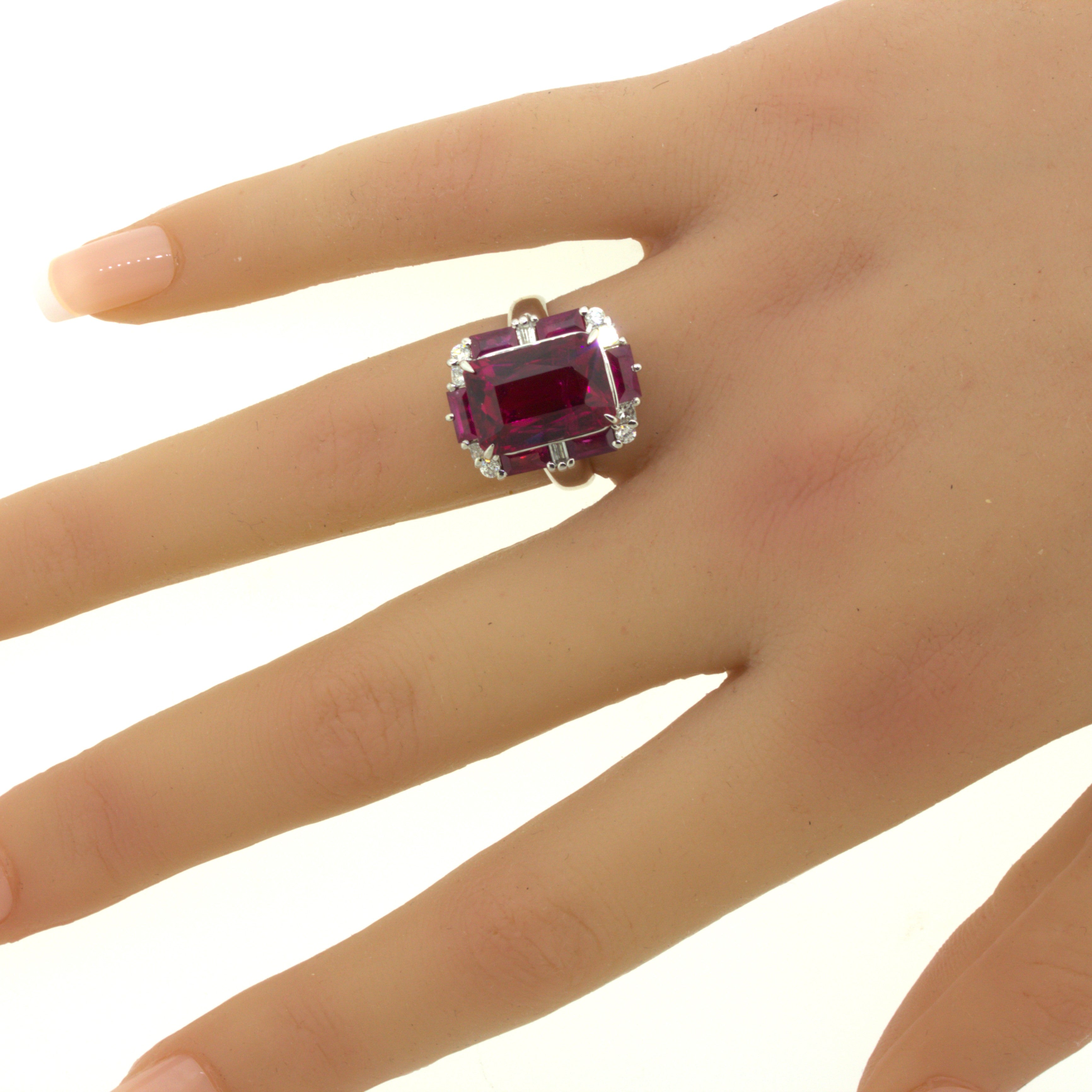 Rubellite Tourmaline Diamond Platinum Geometric Ring