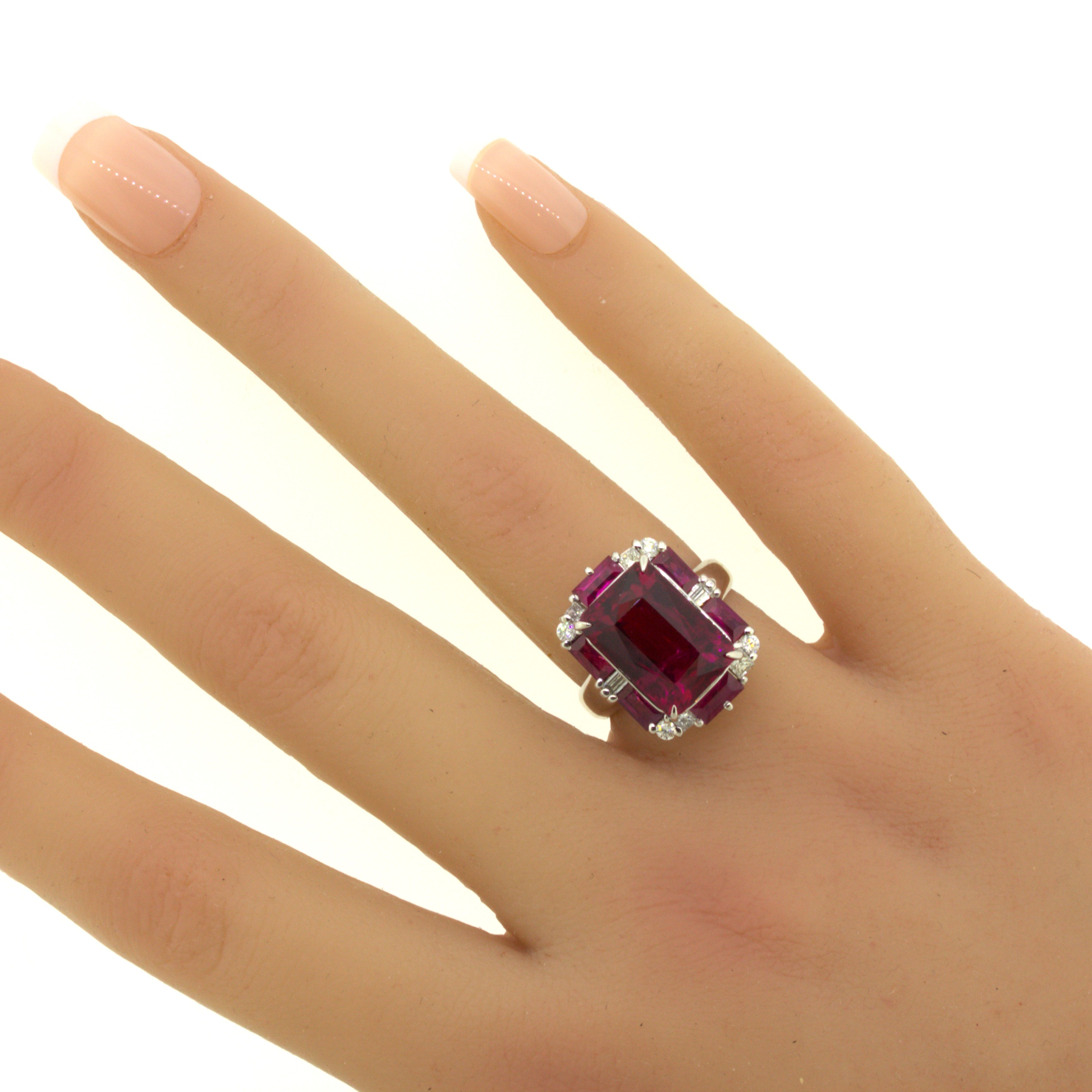 Rubellite Tourmaline Diamond Platinum Geometric Ring