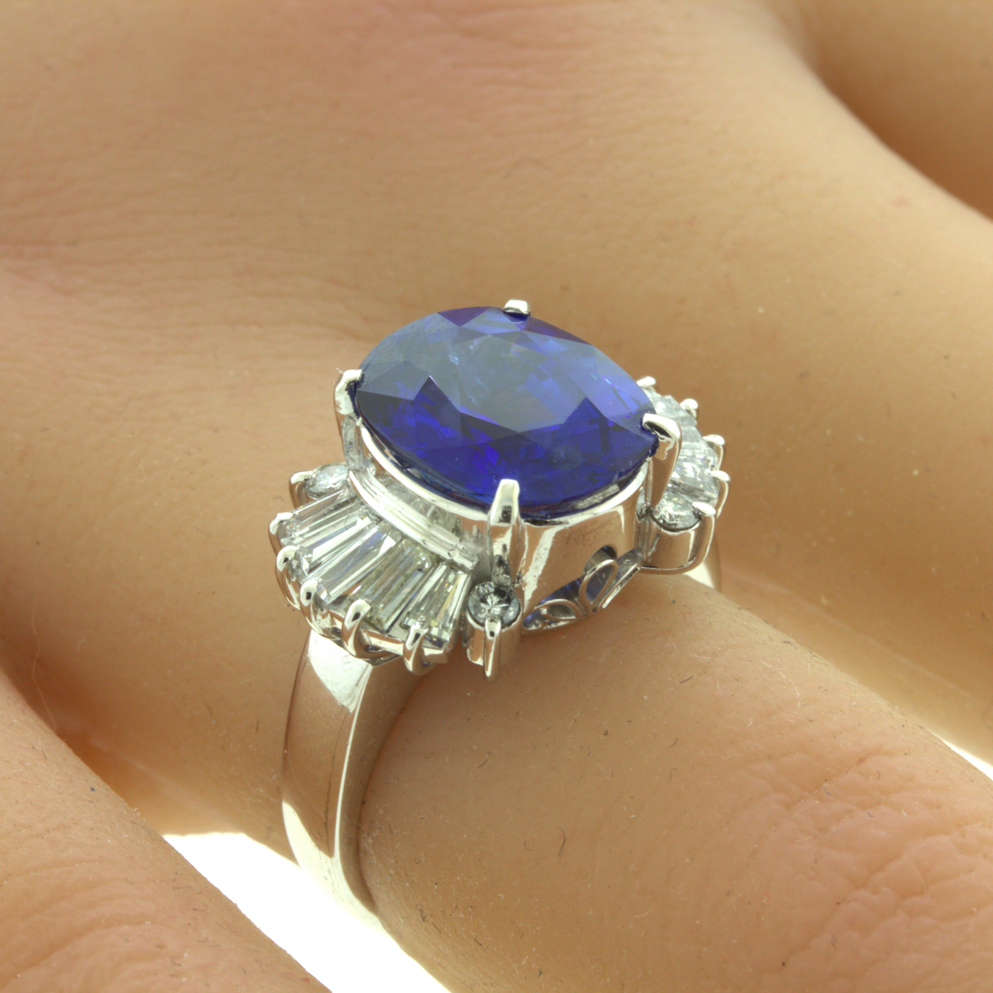 5.26 Carat Ceylon Sapphire Diamond Platinum Ring, GIA Certified