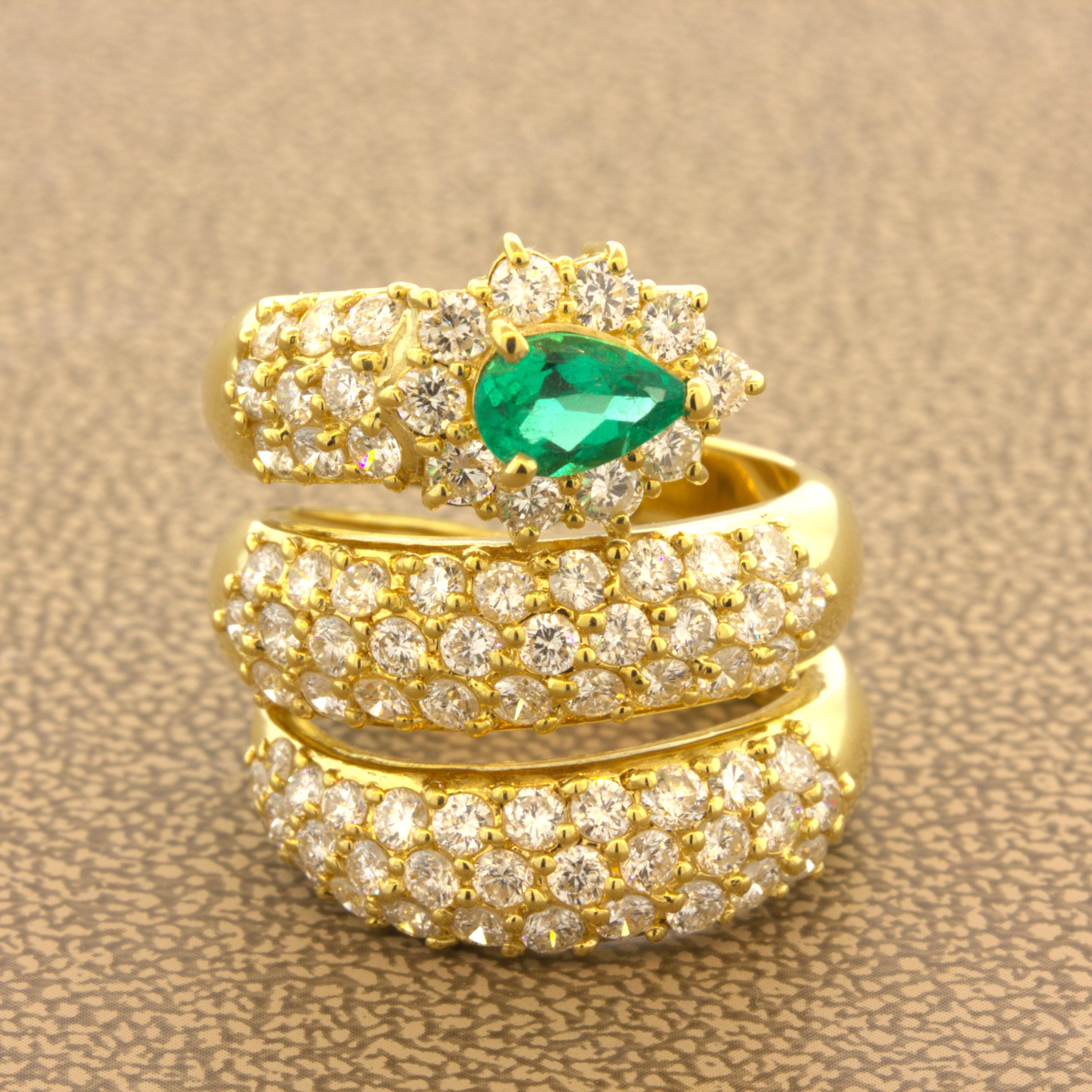 Emerald Diamond 18k Yellow Gold Snake Ring