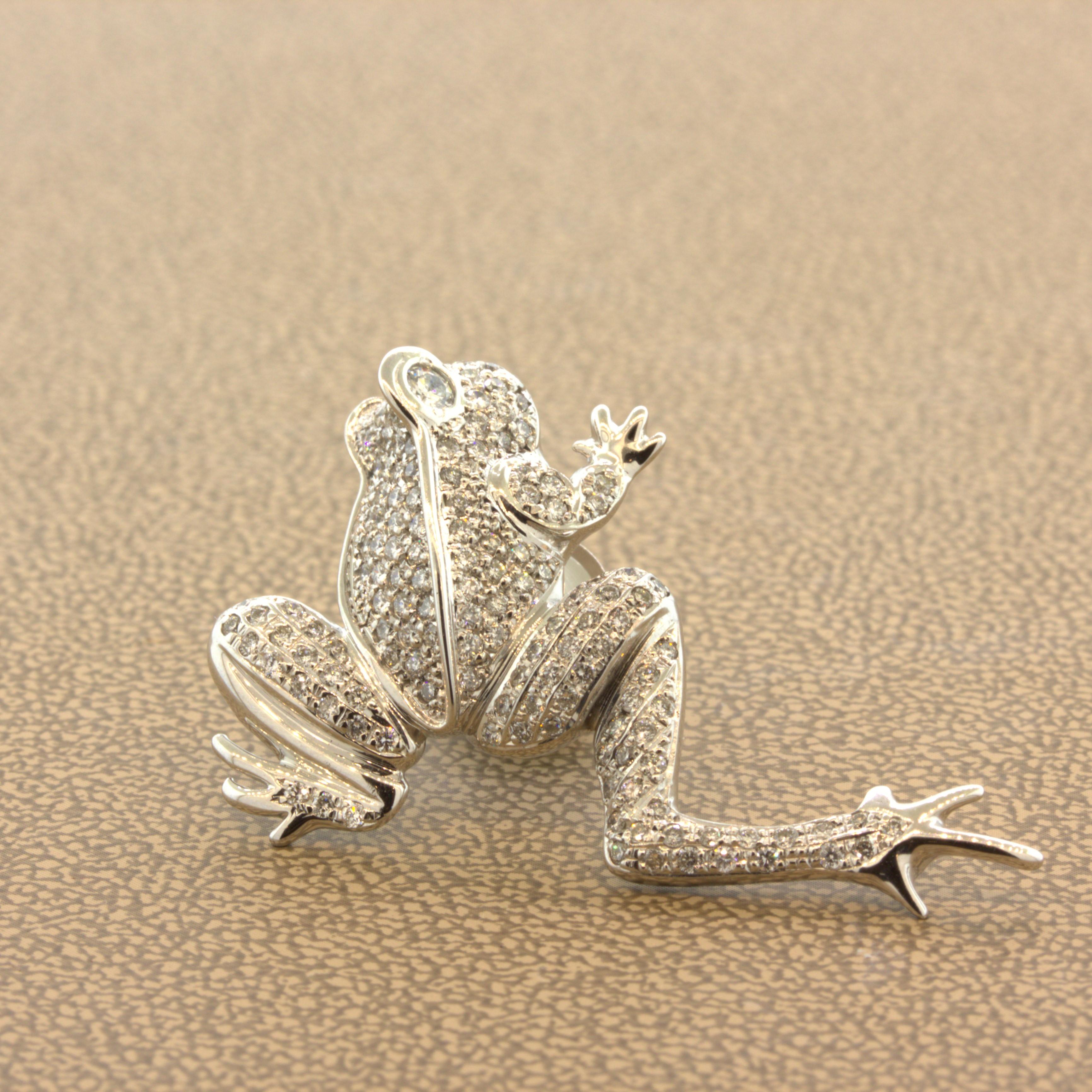 Diamond 18K White Gold Frog Pin