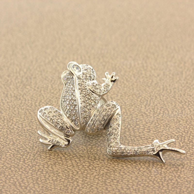 Diamond 18K White Gold Frog Pin