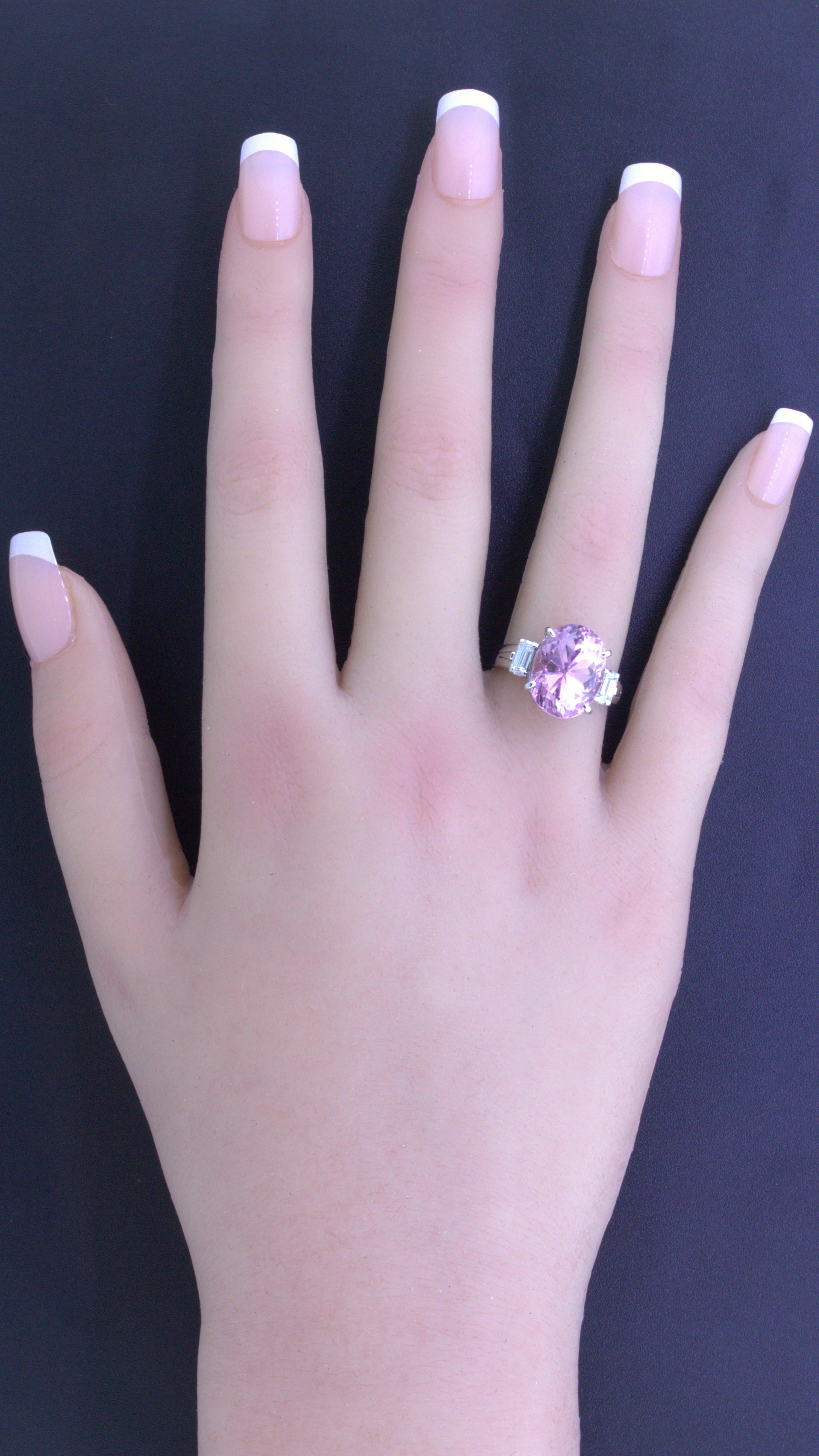 9.70 Carat Kunzite Diamond 3-Stone Platinum Ring