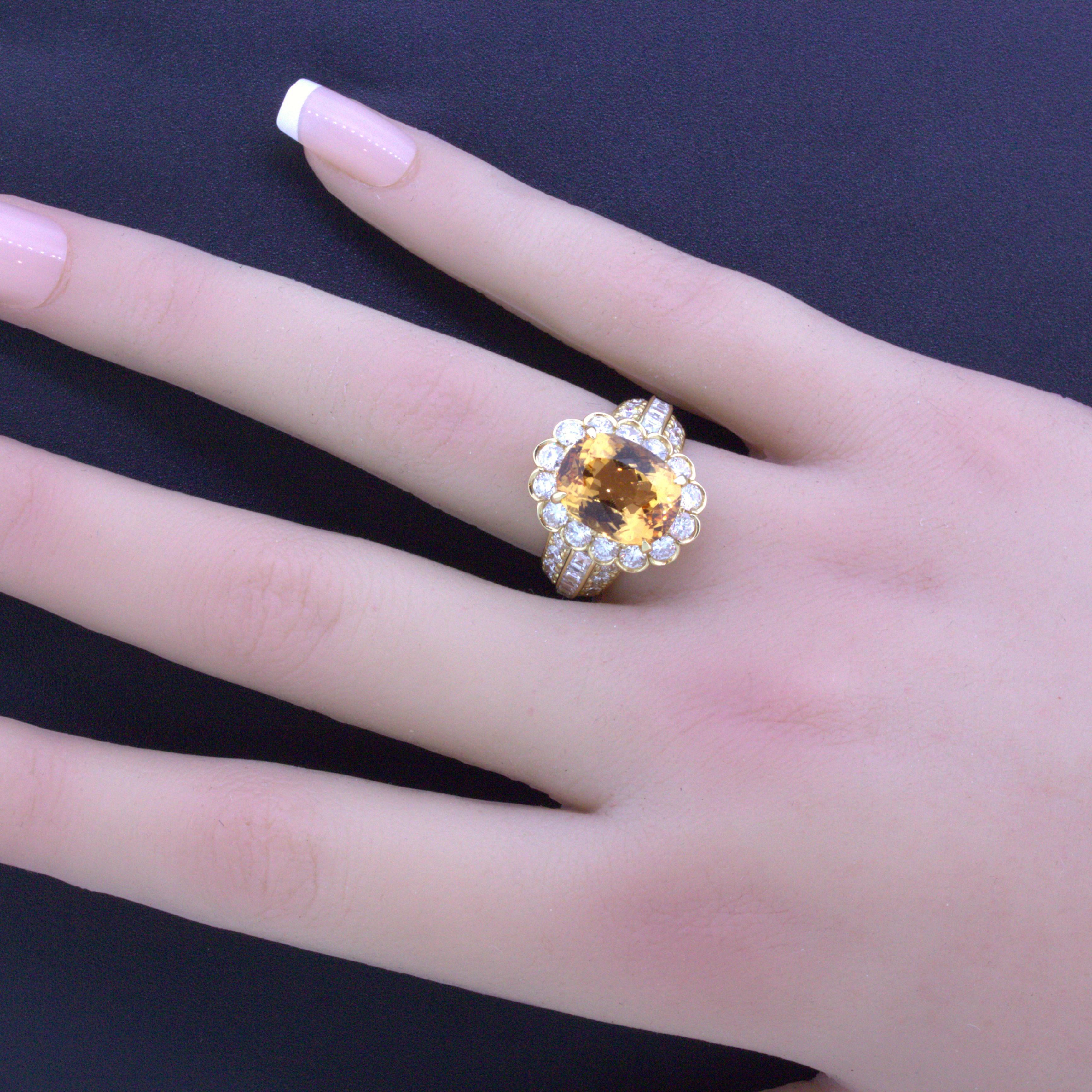 7.07 Carat Imperial Topaz Diamond 18k Yellow Gold Ring