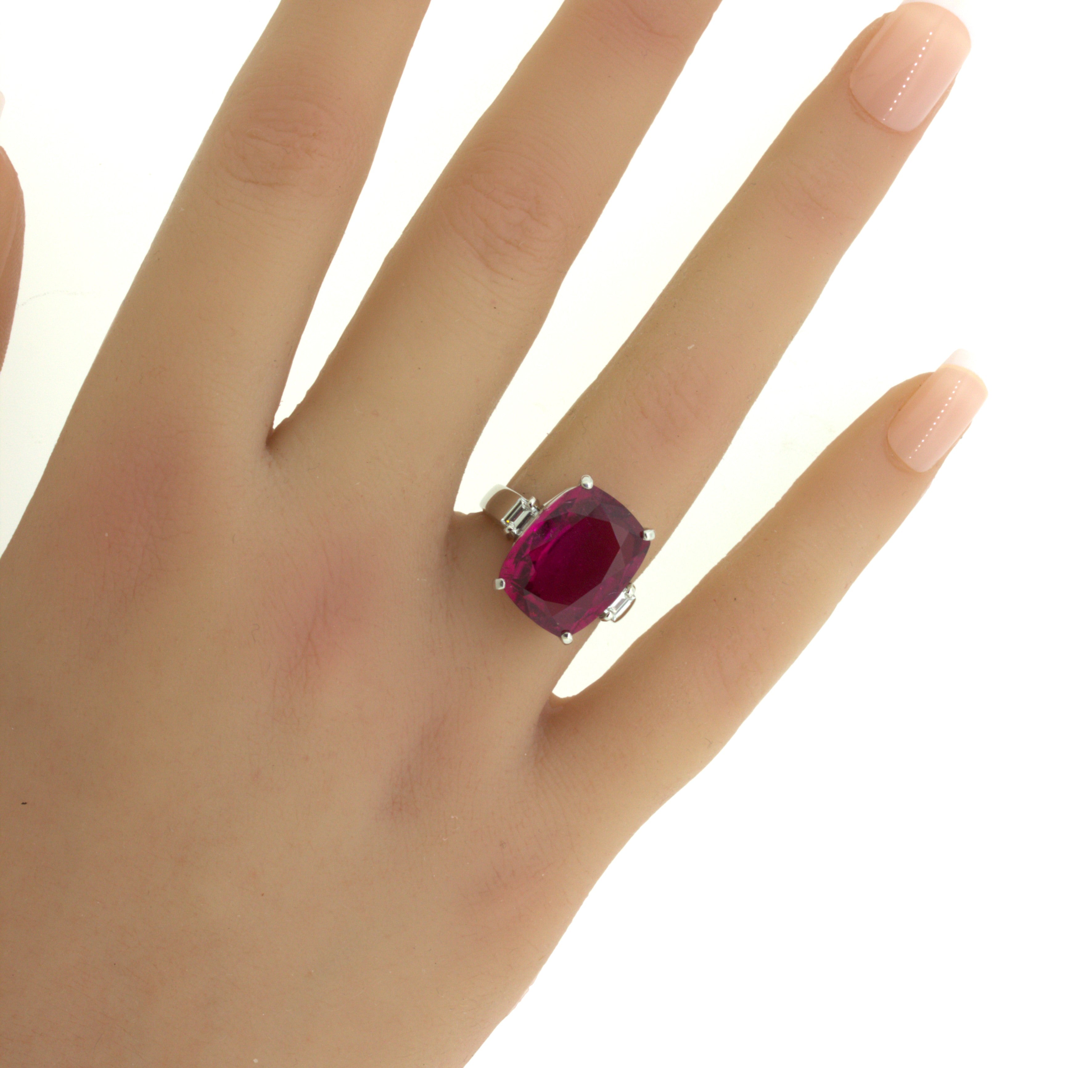 10.44 Carat Rubellite Tourmaline Diamond Platinum 3-Stone Ring