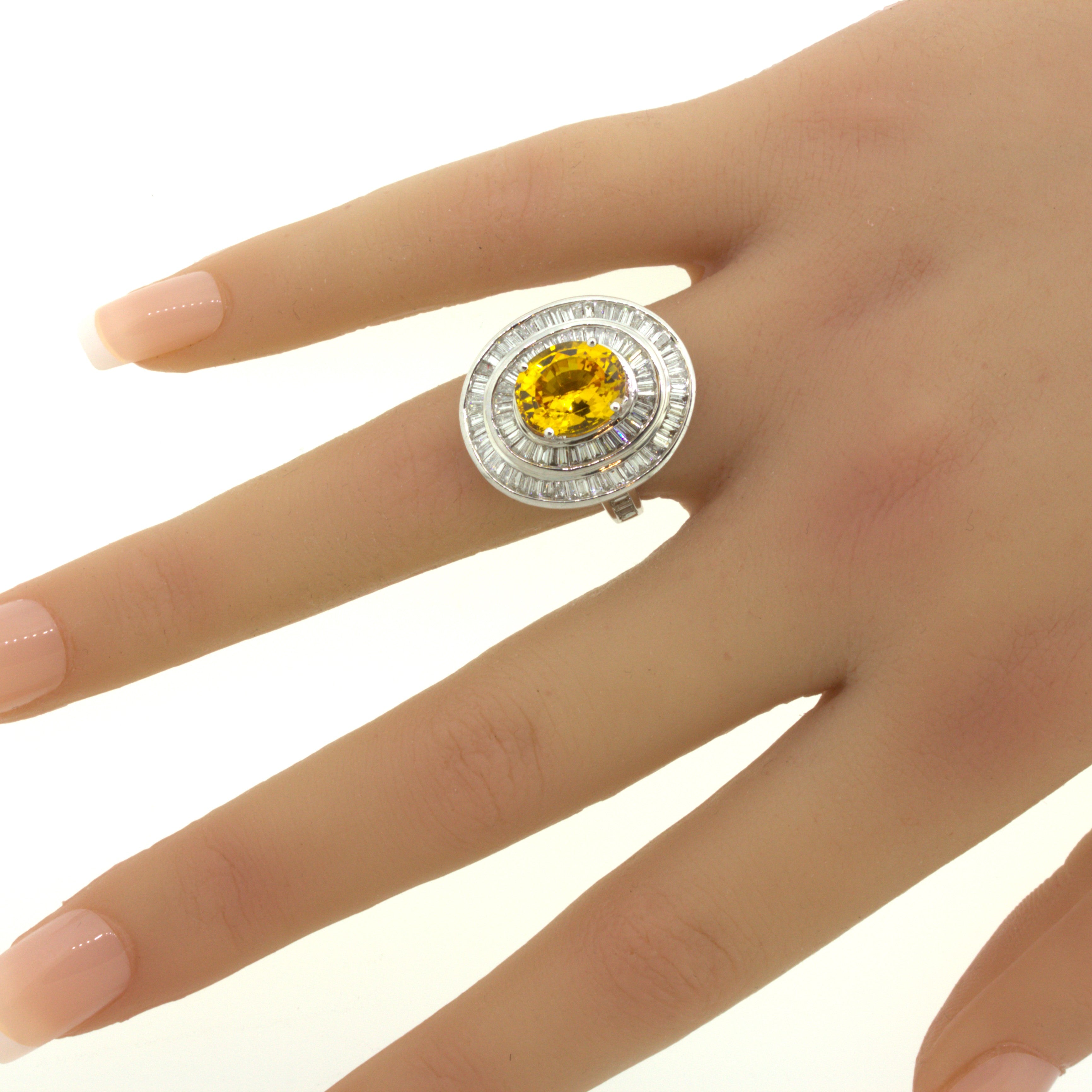 Fancy Yellow Sapphire Diamond Double-Halo 18K White Gold Ring