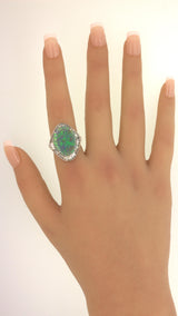 9.30 Carat Australian Black Opal Diamond Platinum Ring