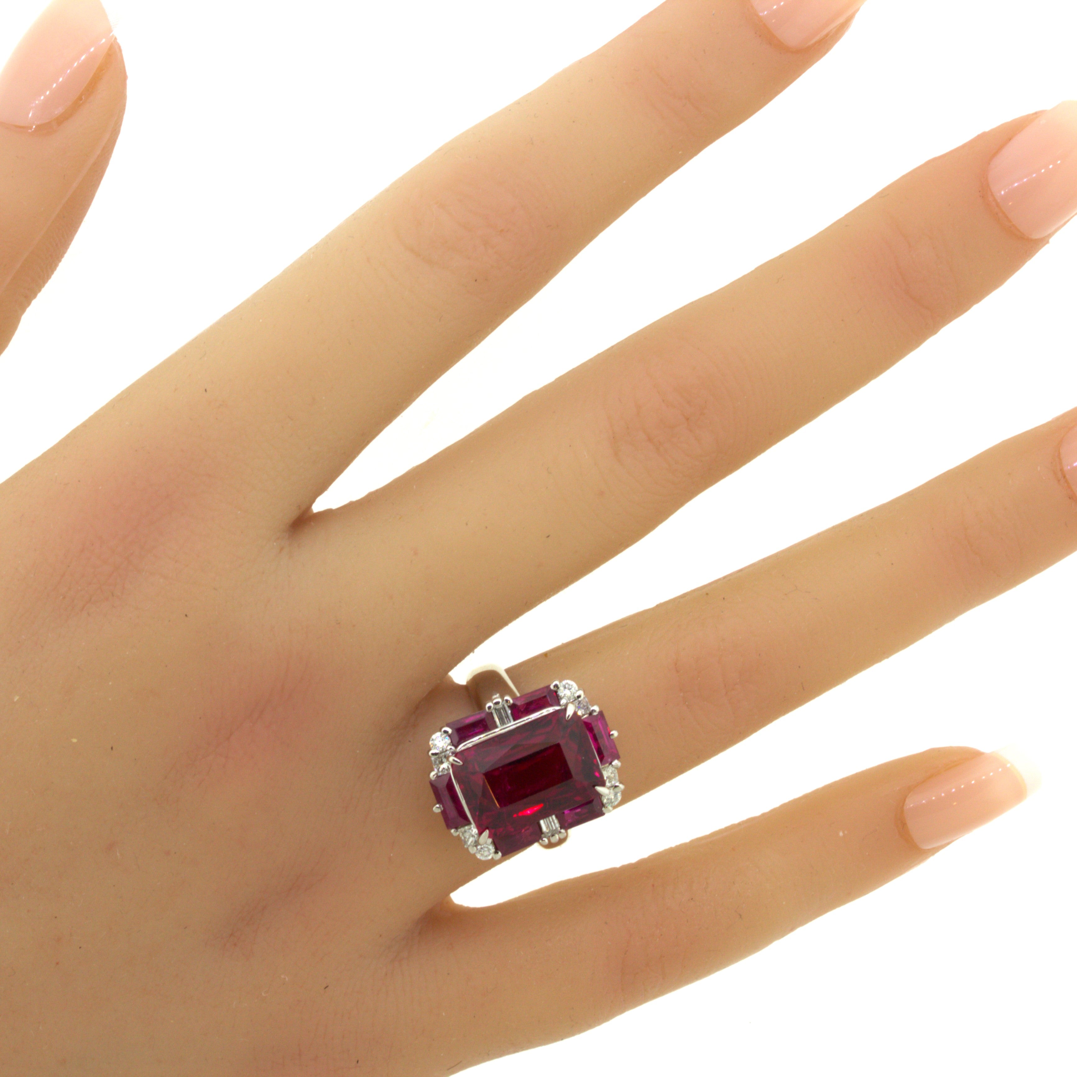 Rubellite Tourmaline Diamond Platinum Geometric Ring