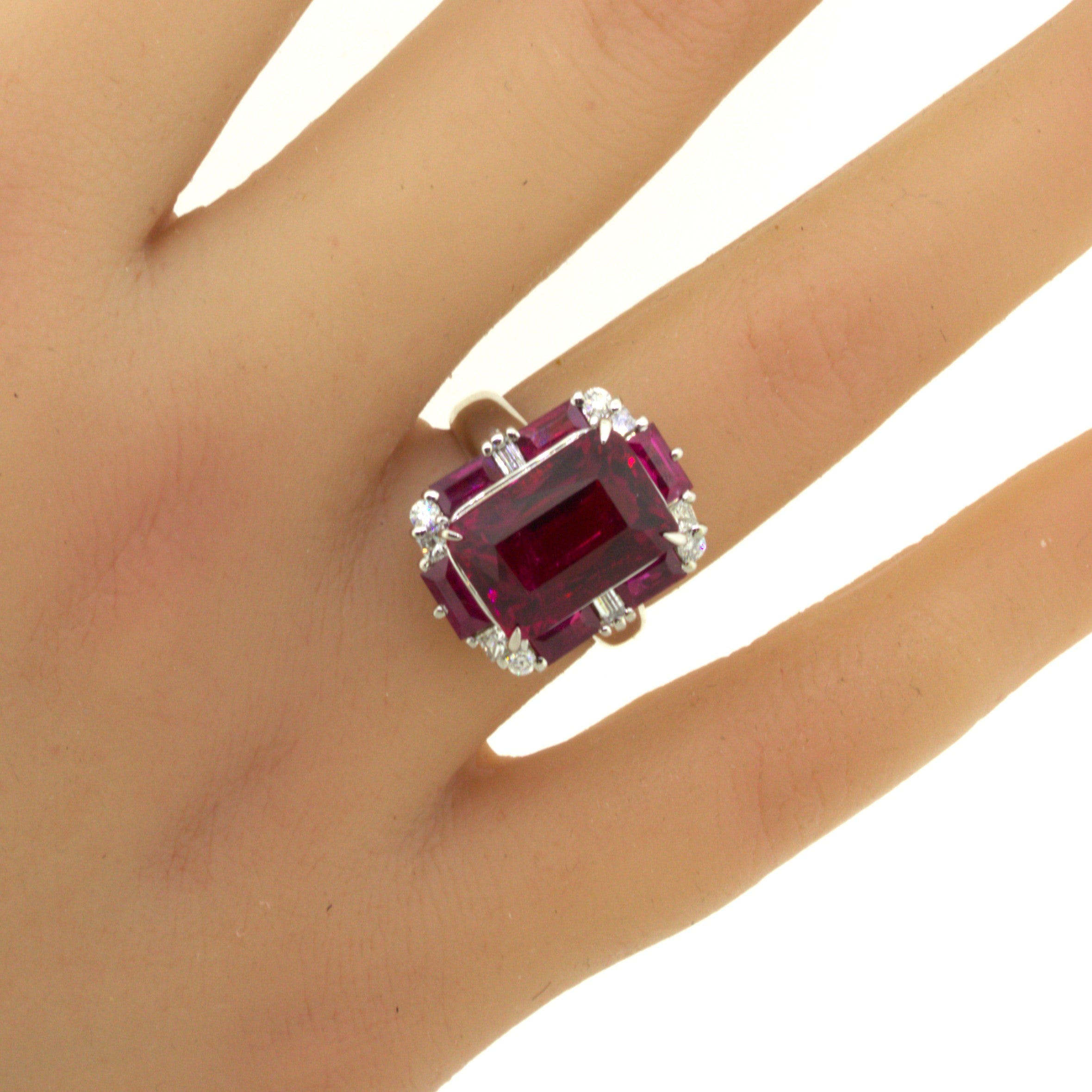 Rubellite Tourmaline Diamond Platinum Geometric Ring