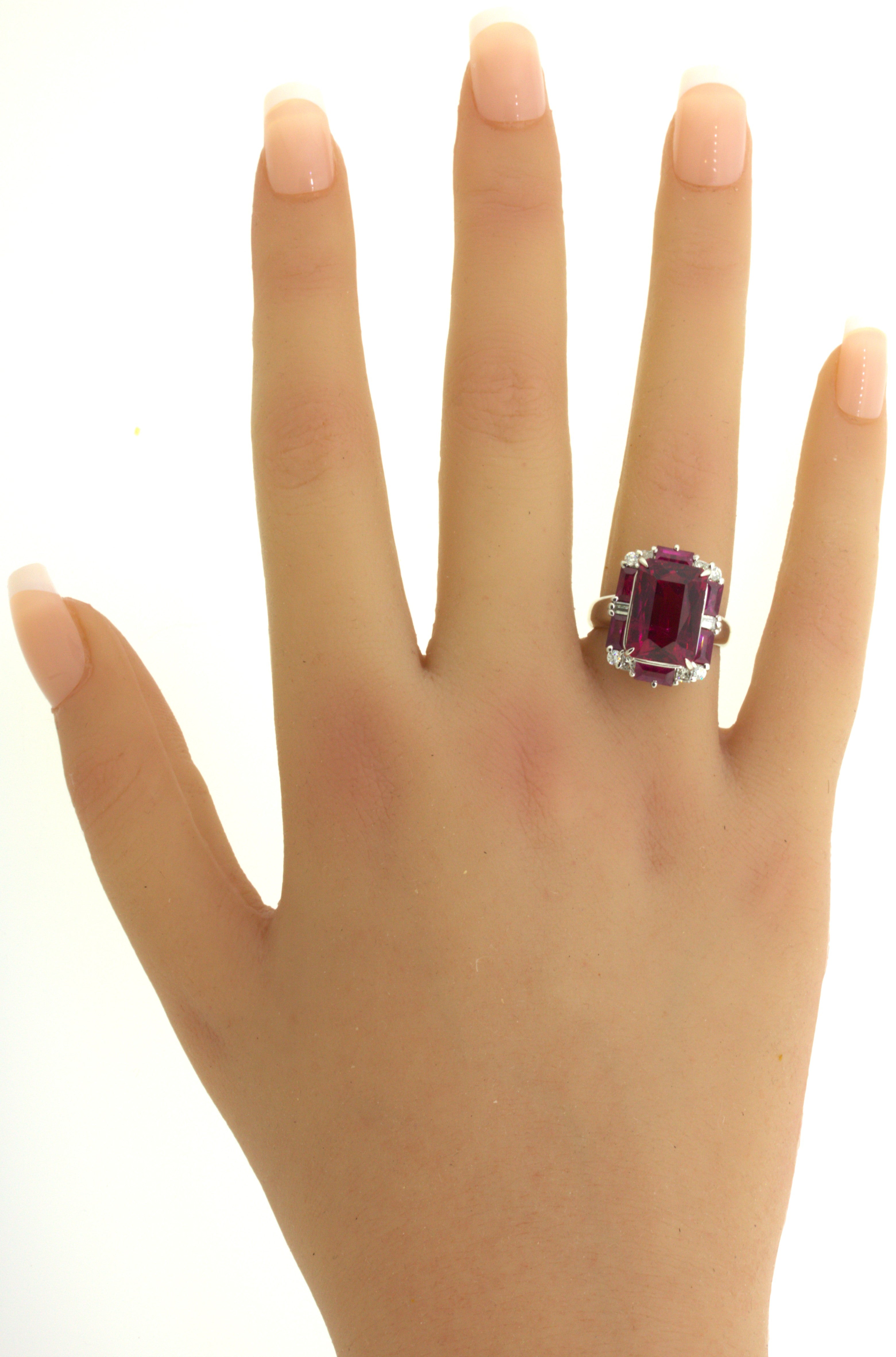 Rubellite Tourmaline Diamond Platinum Geometric Ring