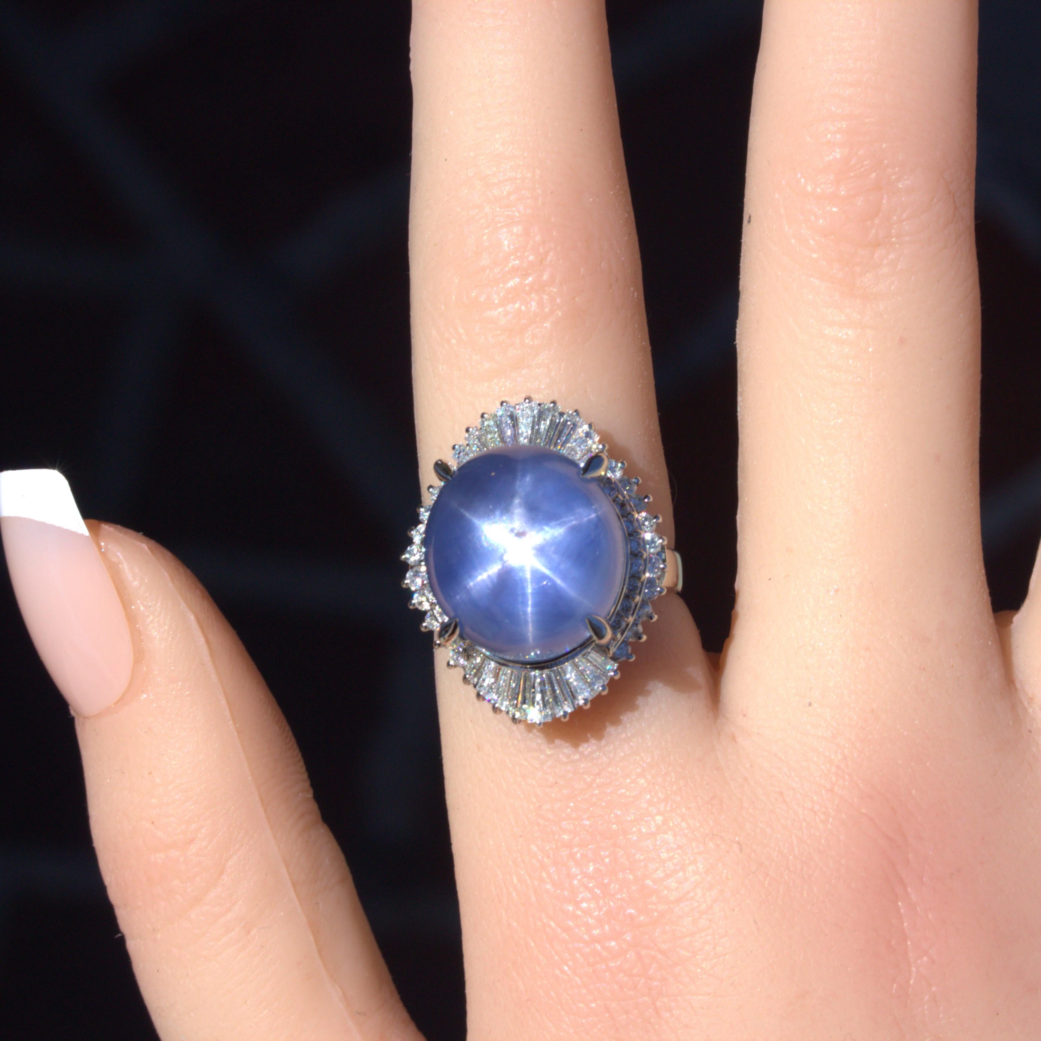 26.75 Carat Star Sapphire Diamond Platinum Cocktail Ring