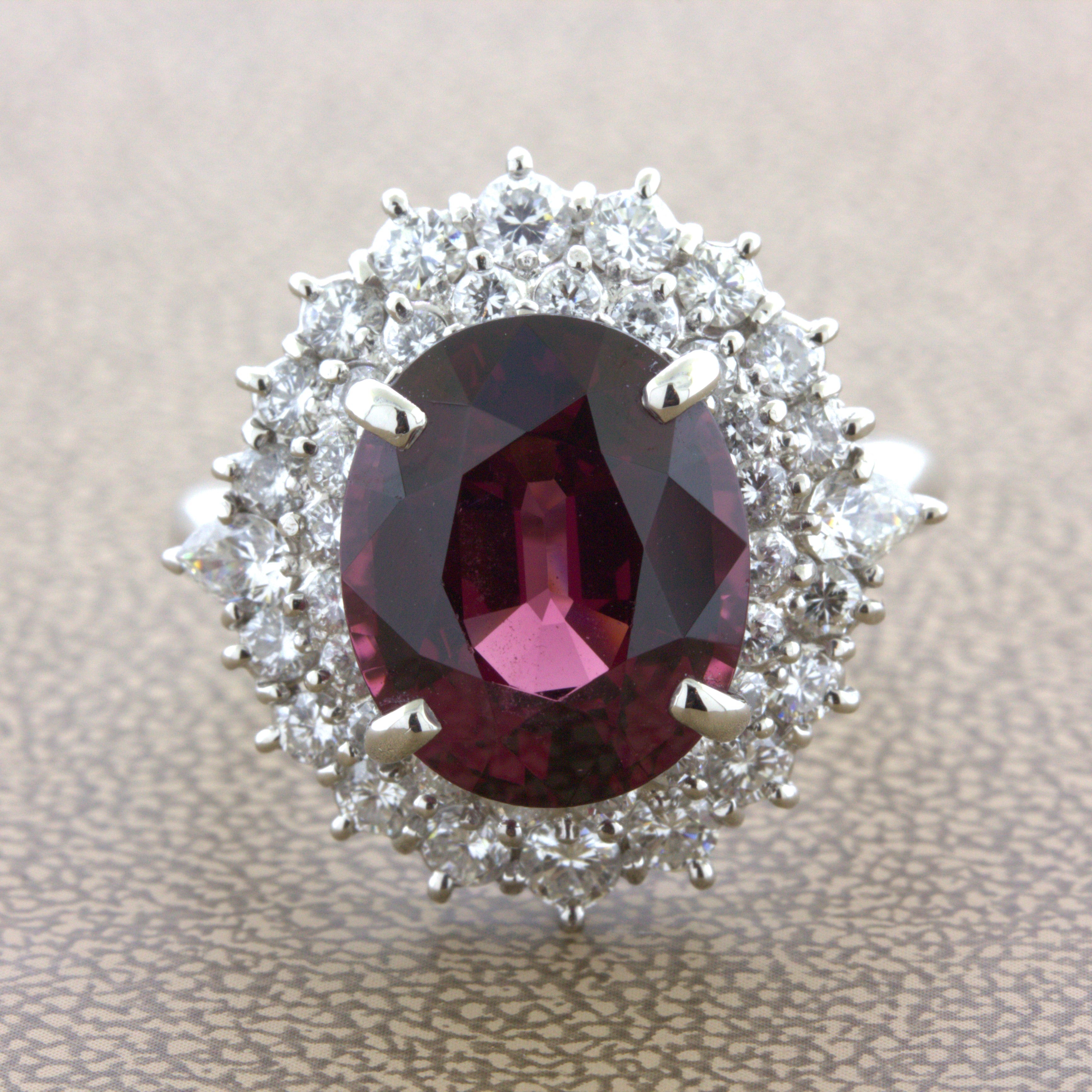 8.16 Carat Gem Rhodolite Garnet Diamond Platinum Ring